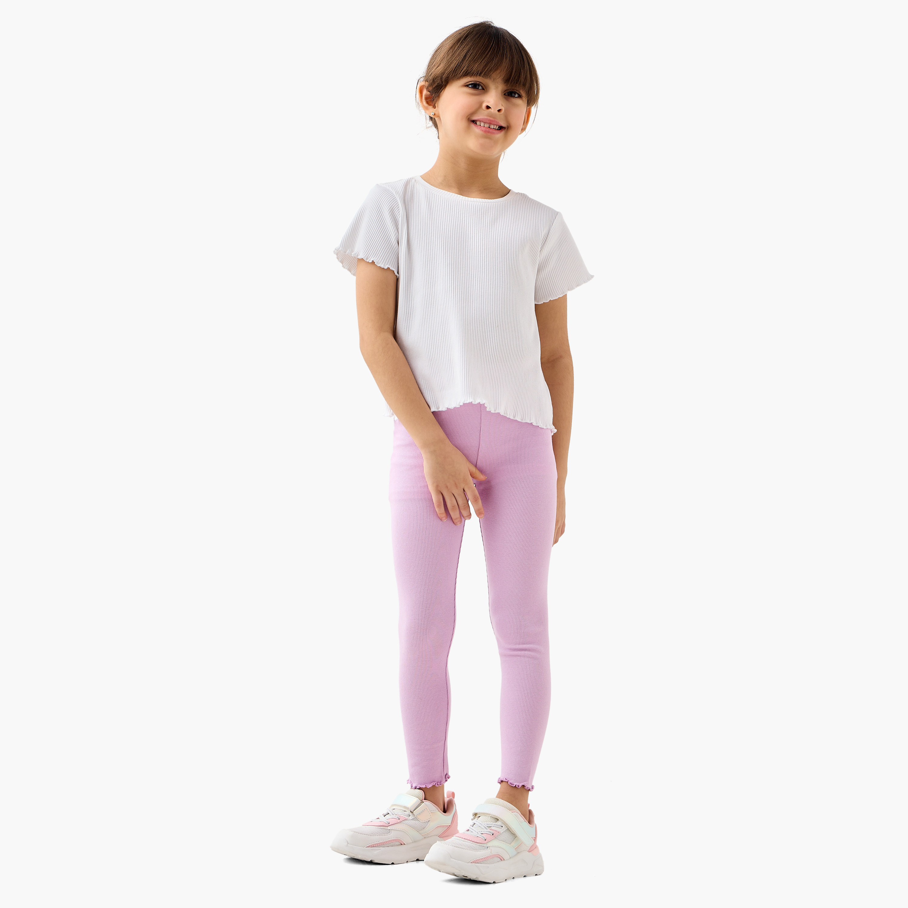 Juniors Ribbed Leggings with Elasticated Waistband-baby-girls-clothing-bottoms-leggings-image-2