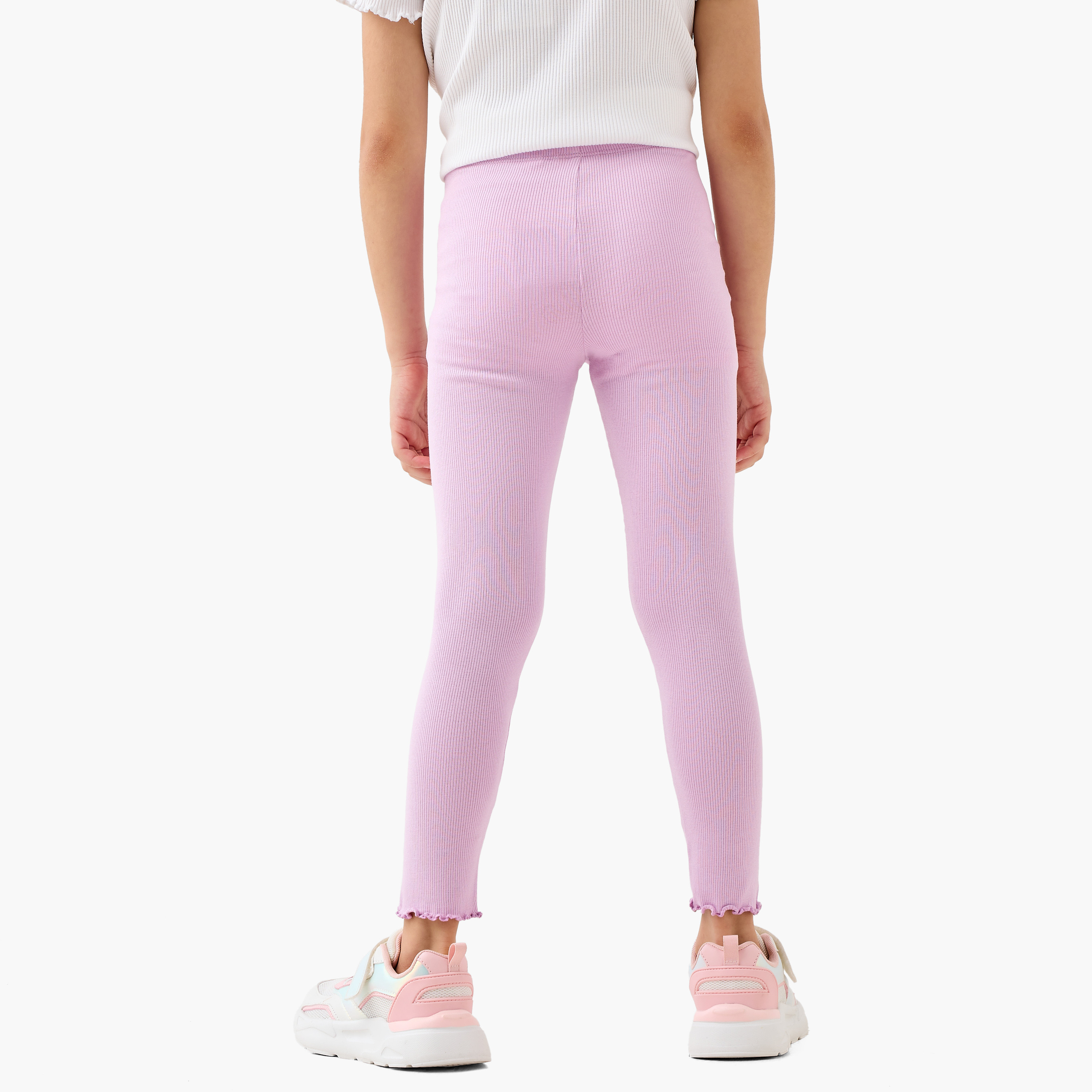 Juniors Ribbed Leggings with Elasticated Waistband-baby-girls-clothing-bottoms-leggings-image-3
