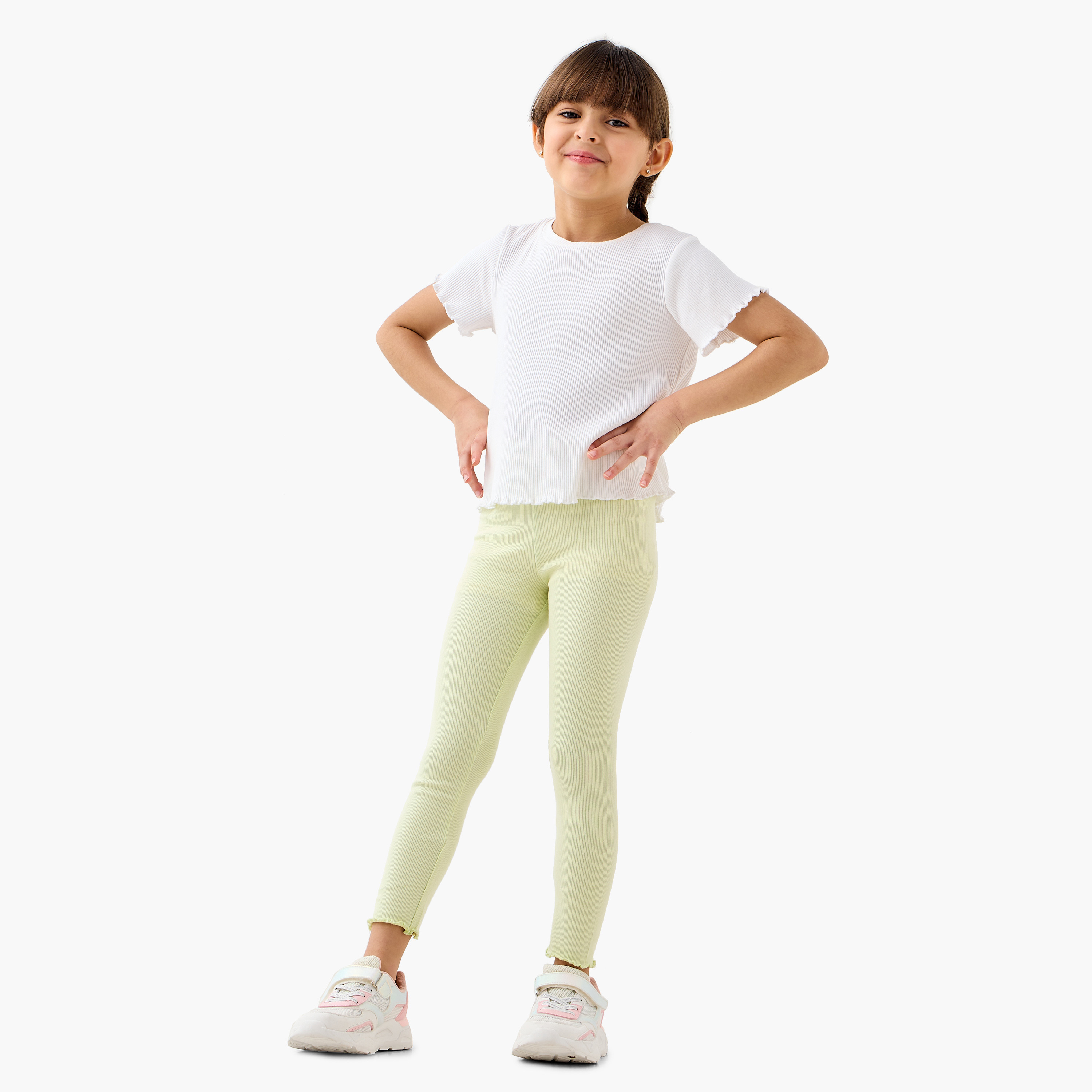 Juniors Ribbed Leggings with Elasticated Waistband-baby-girls-clothing-bottoms-leggings-image-2