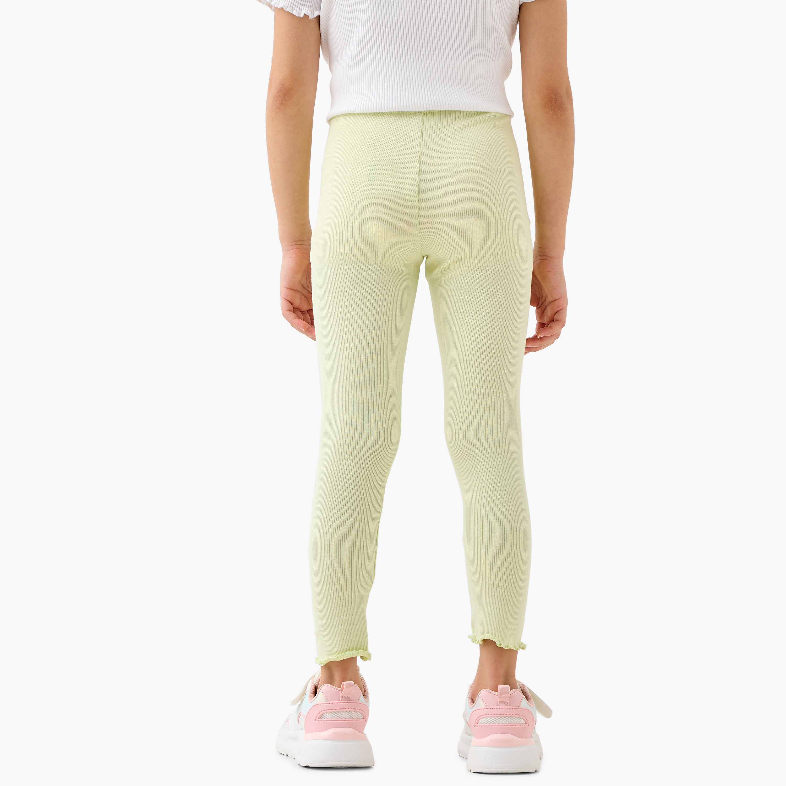 Juniors Ribbed Leggings with Elasticated Waistband-baby-girls-clothing-bottoms-leggings-image-3