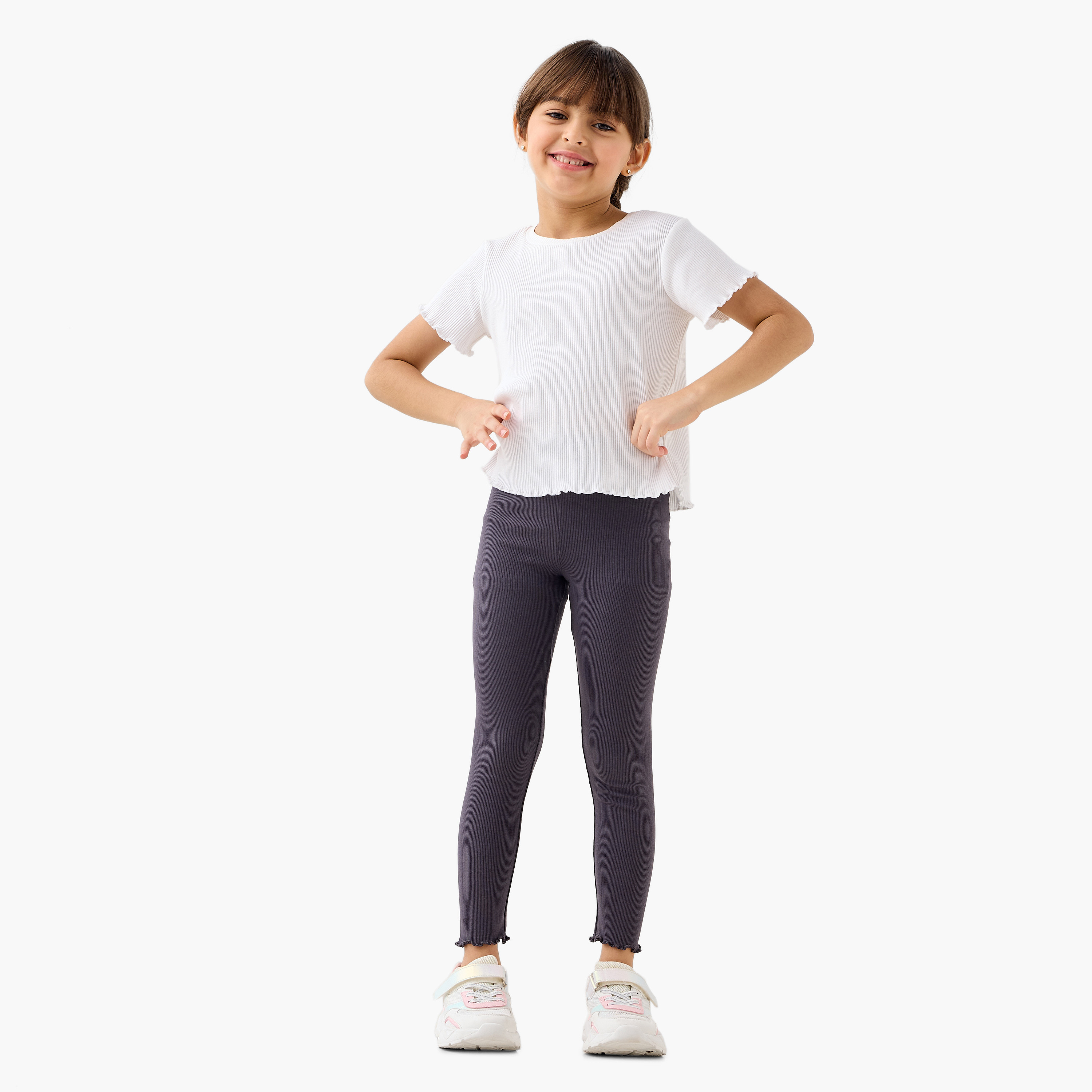 Juniors Ribbed Leggings with Elasticated Waistband-baby-girls-clothing-bottoms-leggings-image-2