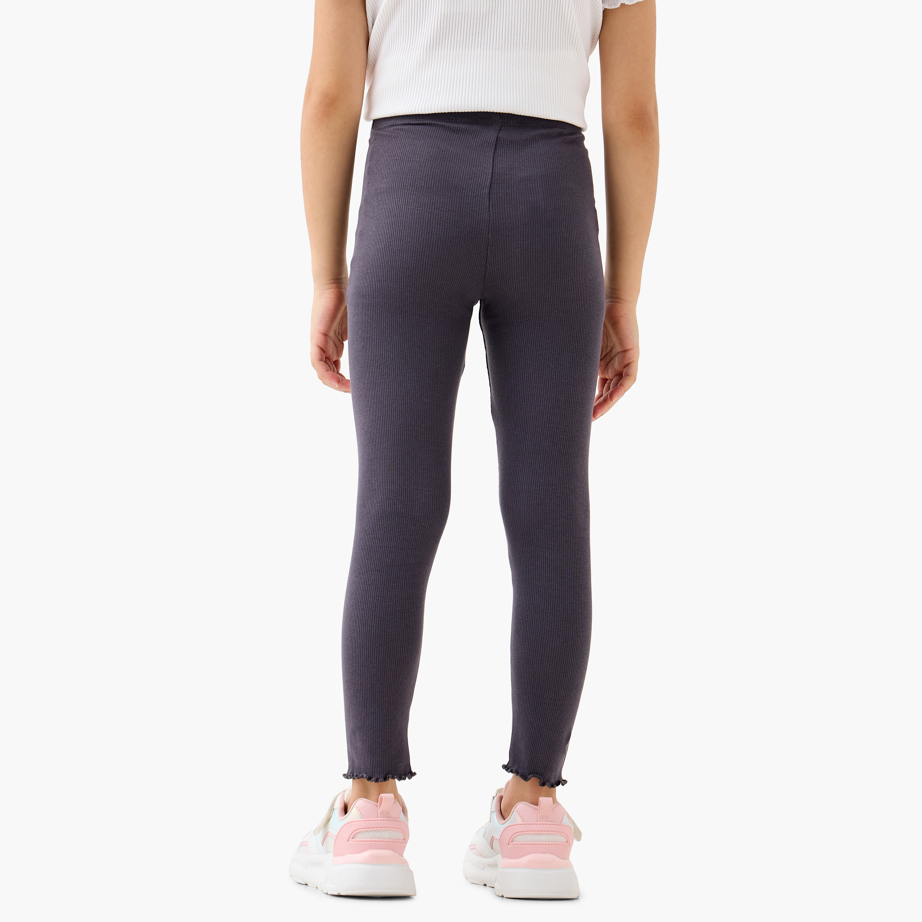 Juniors Ribbed Leggings with Elasticated Waistband-baby-girls-clothing-bottoms-leggings-image-3