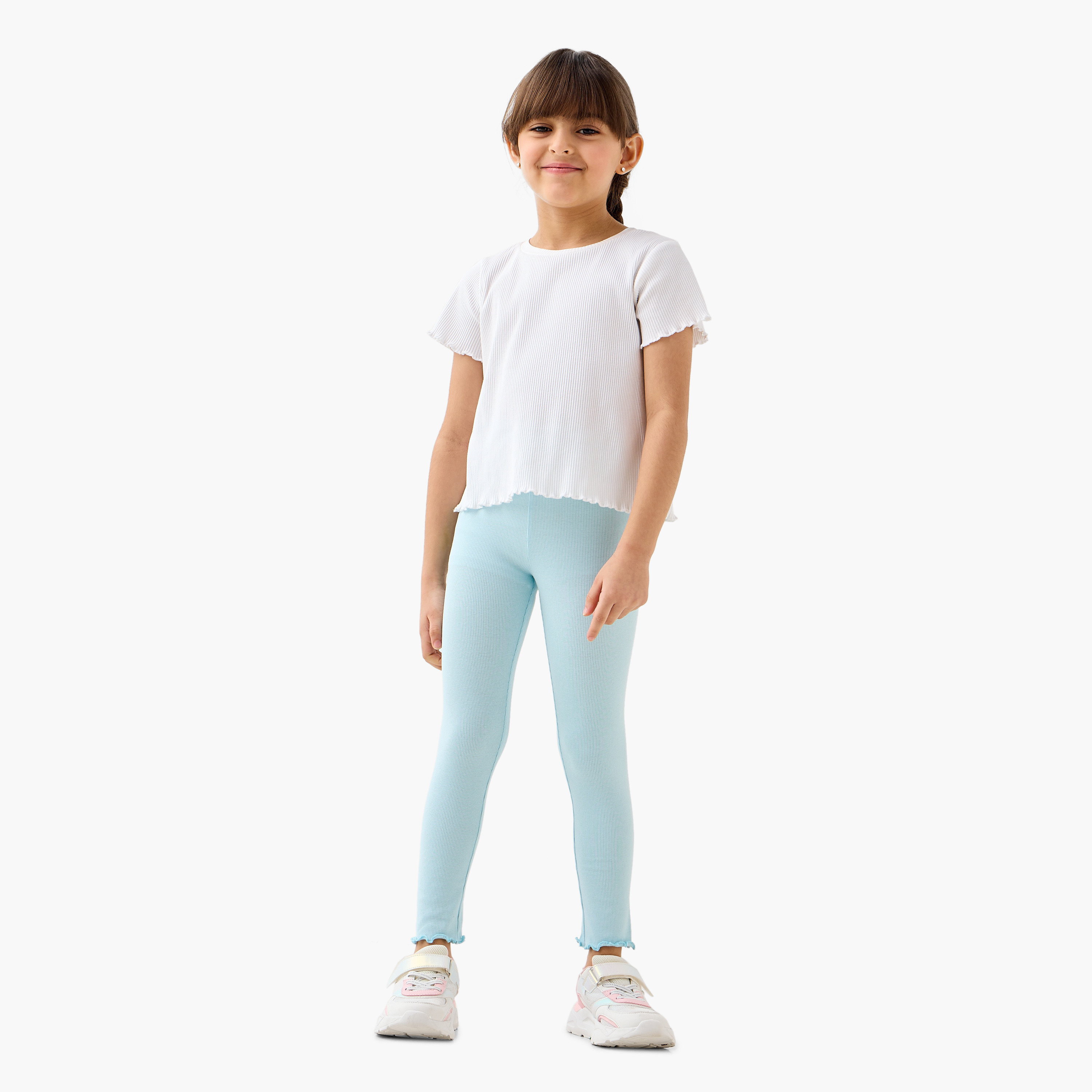 Juniors Ribbed Leggings with Elasticated Waistband-baby-girls-clothing-bottoms-leggings-image-2