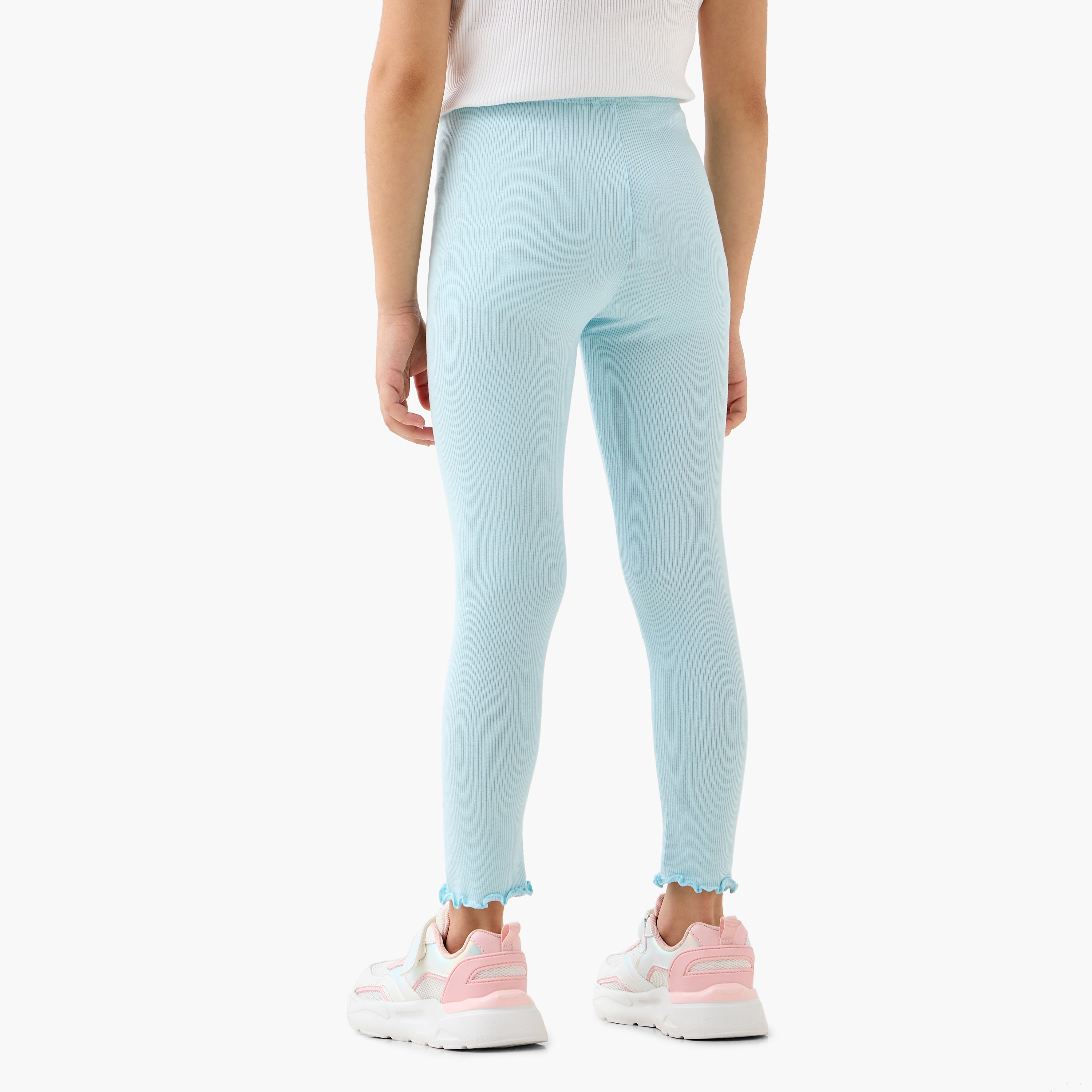 Juniors Ribbed Leggings with Elasticated Waistband-baby-girls-clothing-bottoms-leggings-image-3