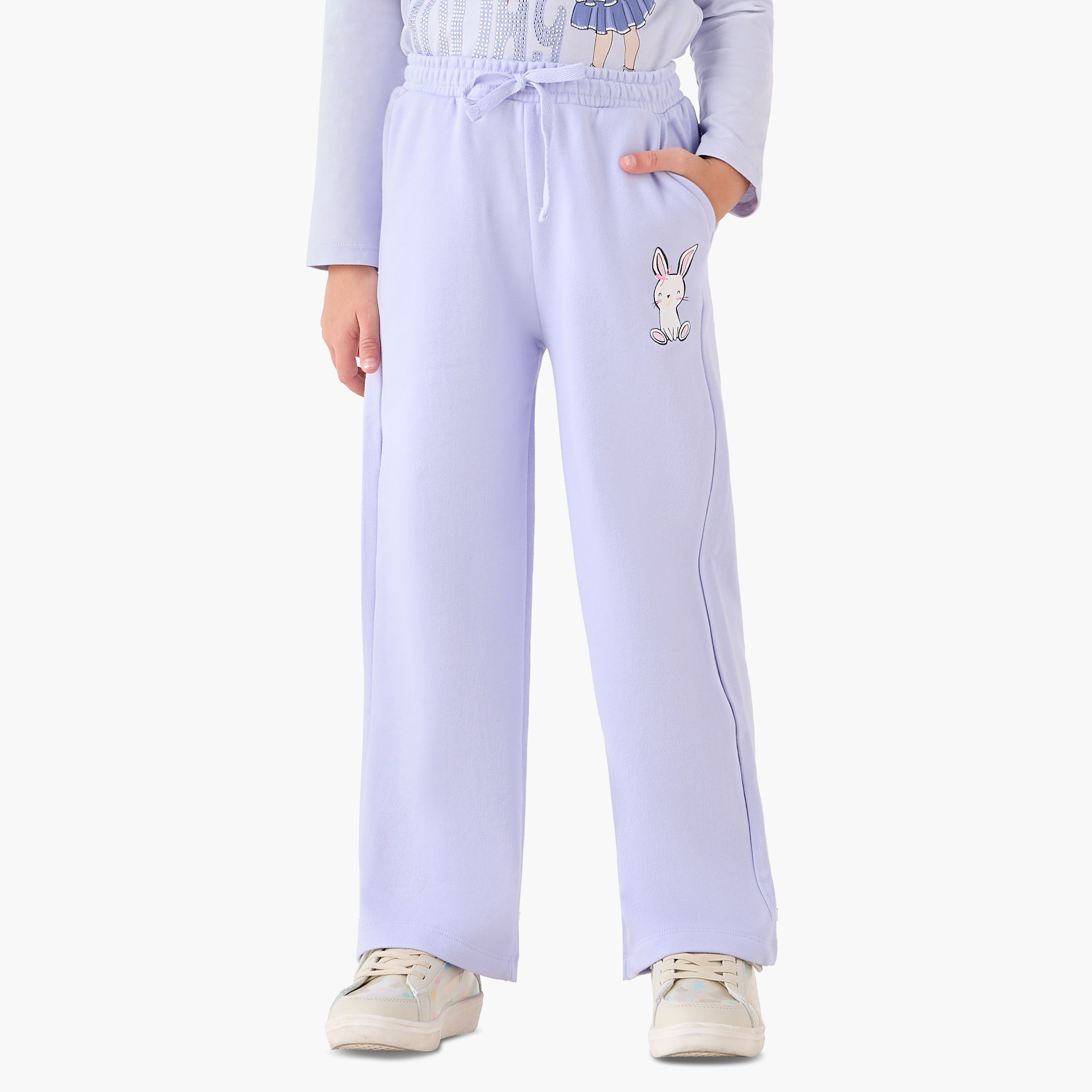 Juniors Girls Joggers with Graphic Print - Cotton - Drawstring-girls-clothing-bottoms-joggersandtrackpants-image-1