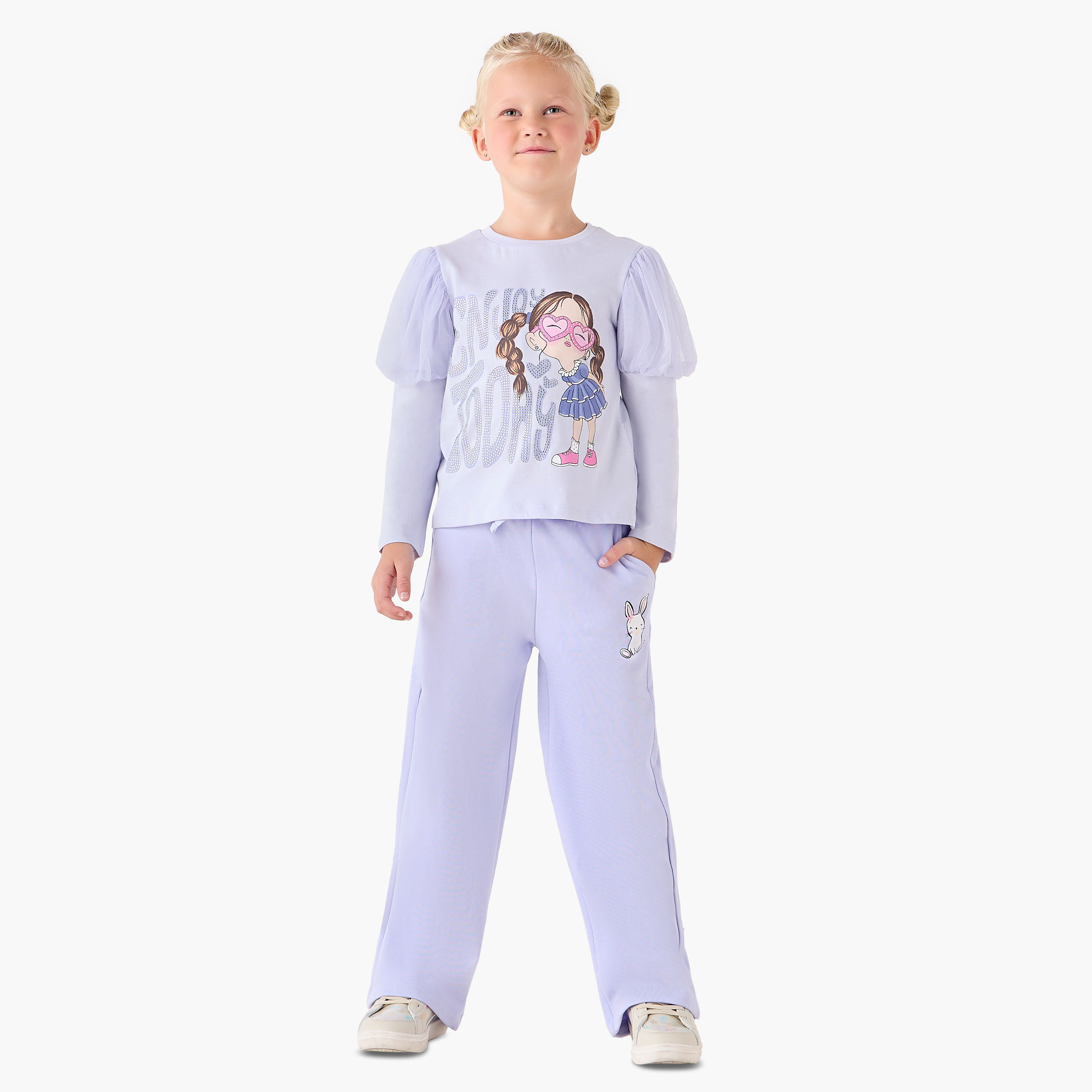Juniors Girls Joggers with Graphic Print - Cotton - Drawstring-girls-clothing-bottoms-joggersandtrackpants-image-2