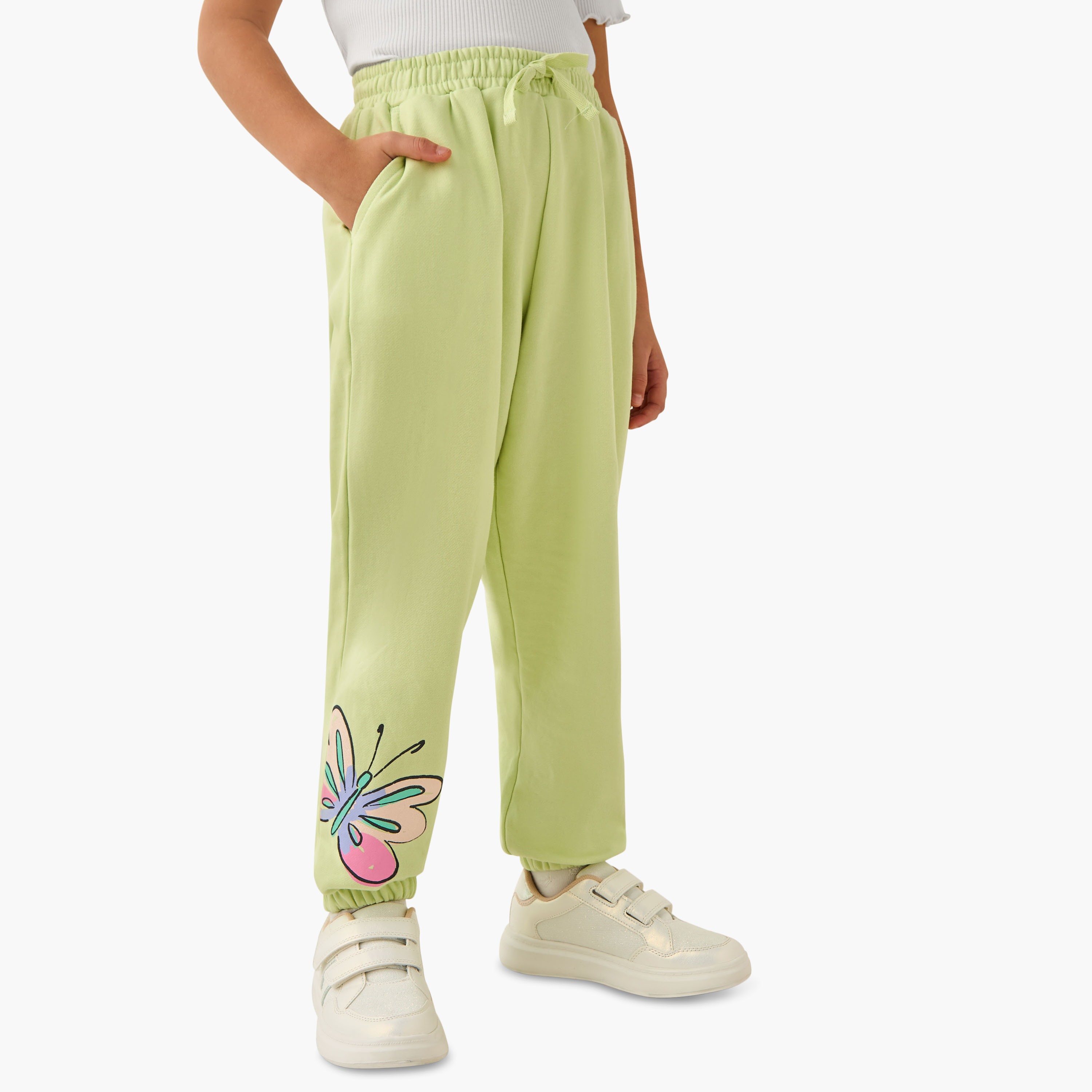 Juniors Girls Joggers with Butterfly Print - Cotton - Elasticated Drawstring-girls-clothing-bottoms-joggersandtrackpants-image-1