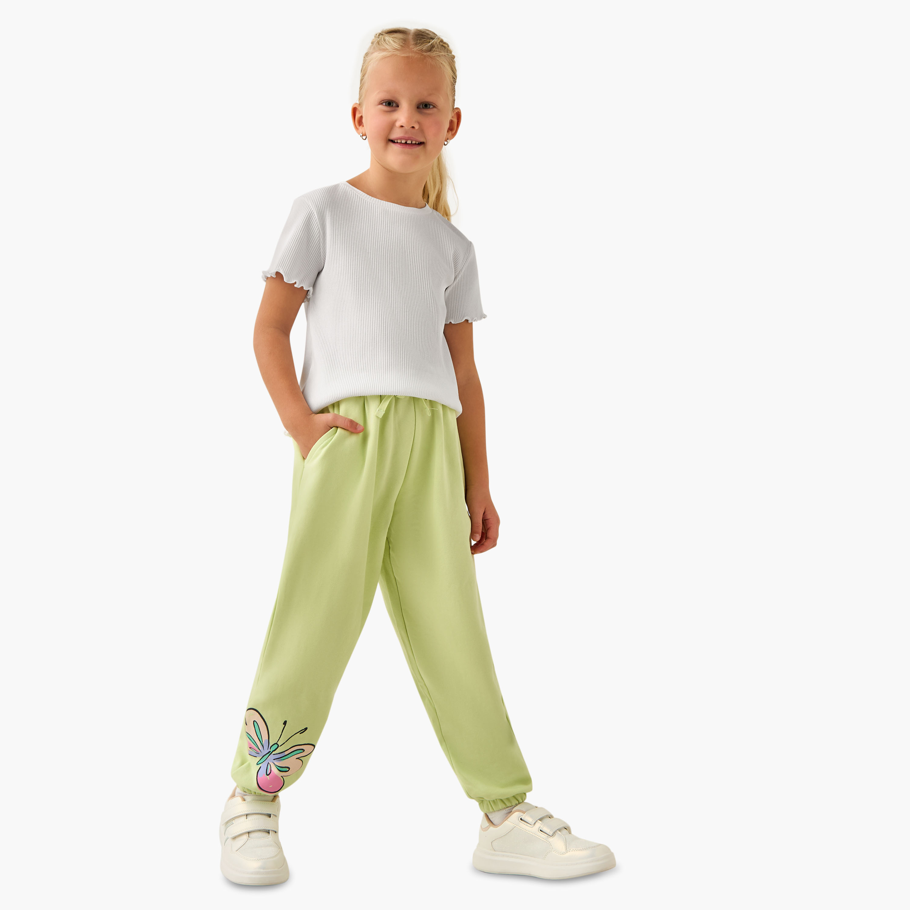 Juniors Girls Joggers with Butterfly Print - Cotton - Elasticated Drawstring-girls-clothing-bottoms-joggersandtrackpants-image-2