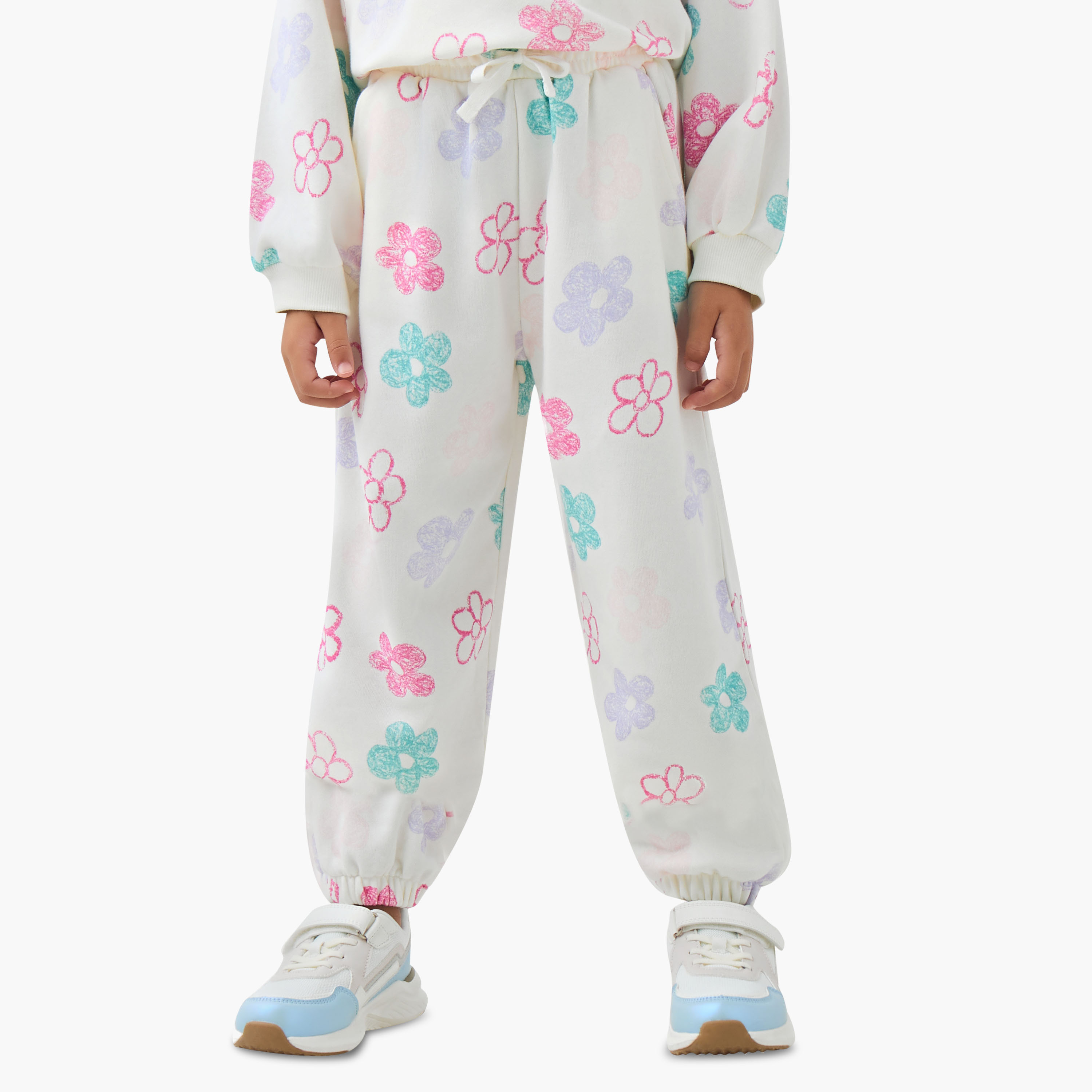 Juniors Girls Joggers with Floral Print - Cotton - Drawstring Waist-baby-girls-clothing-bottoms-joggersandtrackpants-image-1