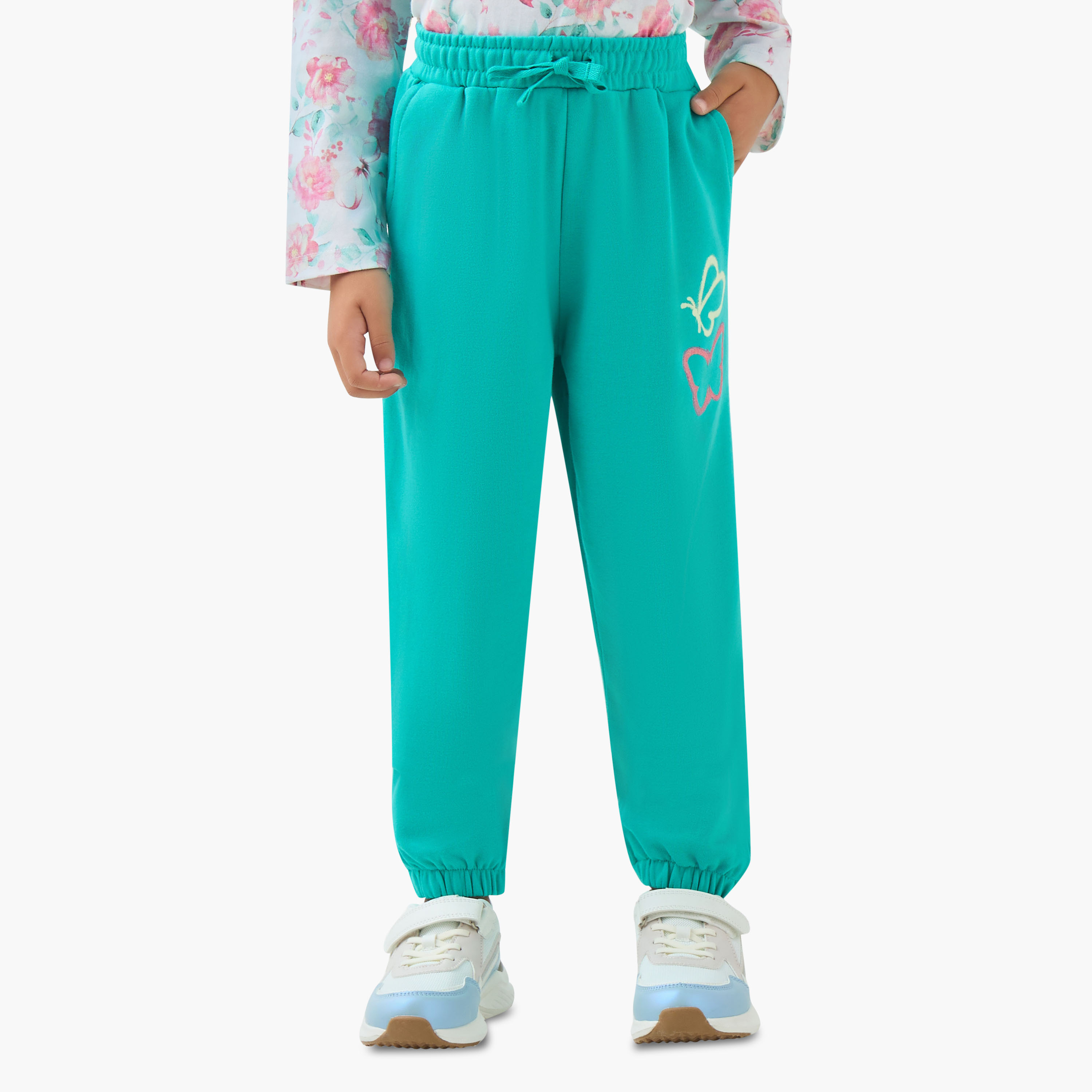 Juniors Girls Joggers with Butterfly Print - Cotton - Drawstring Waist-girls-clothing-bottoms-joggersandtrackpants-image-1