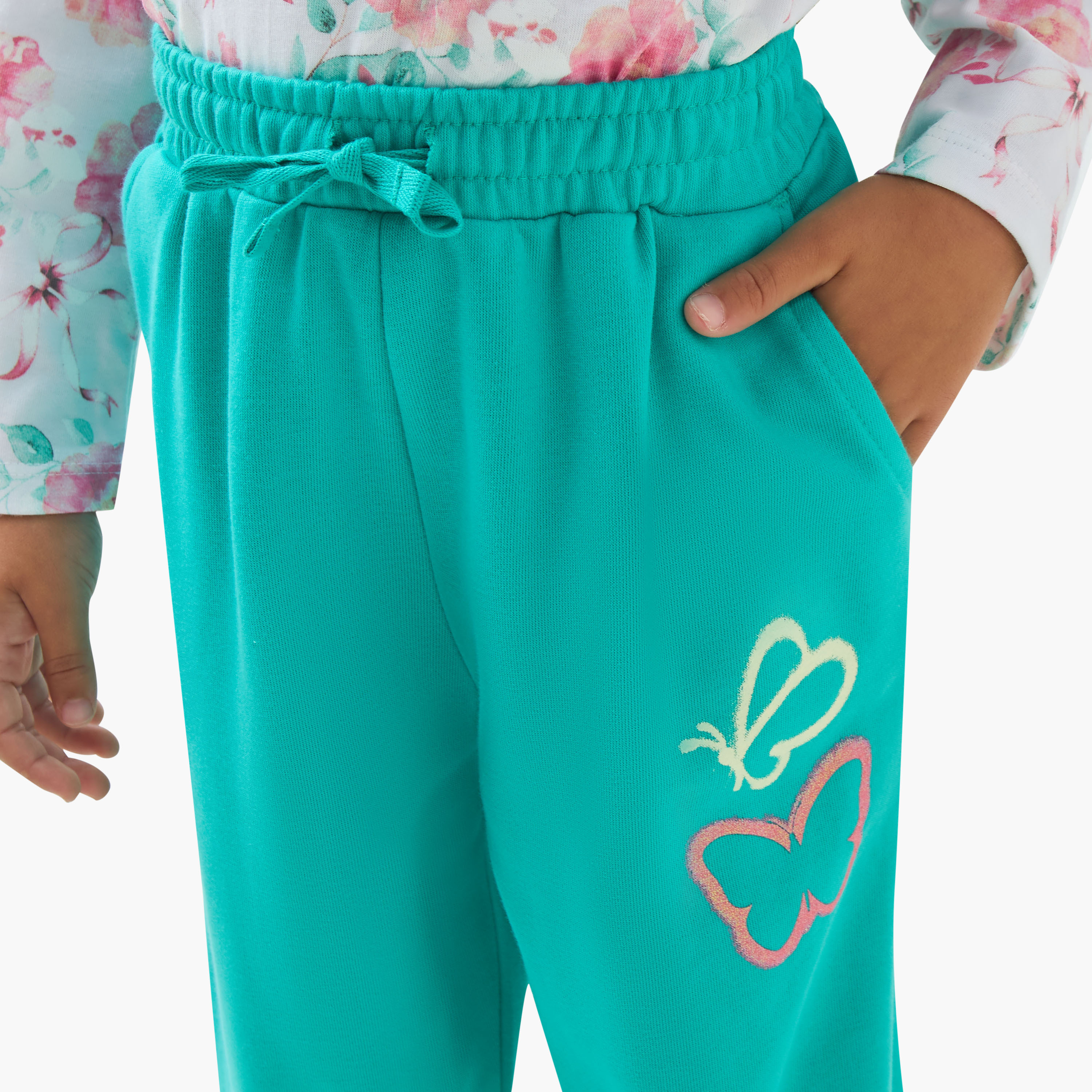 Juniors Girls Joggers with Butterfly Print - Cotton - Drawstring Waist-girls-clothing-bottoms-joggersandtrackpants-image-4