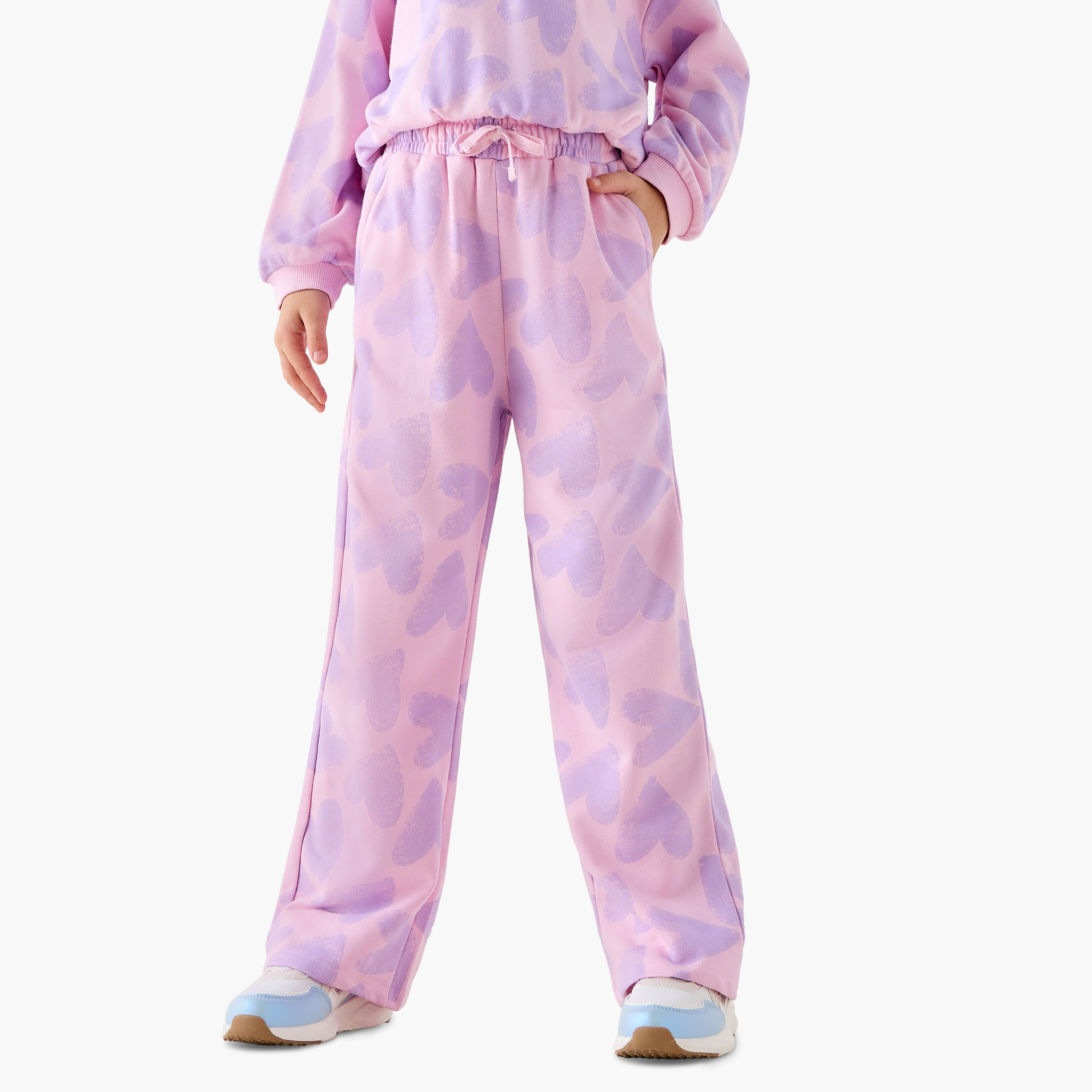 Juniors Girls Track Pants with Heart Print - Cotton - Elasticated Drawstring-girls-clothing-bottoms-joggersandtrackpants-image-1