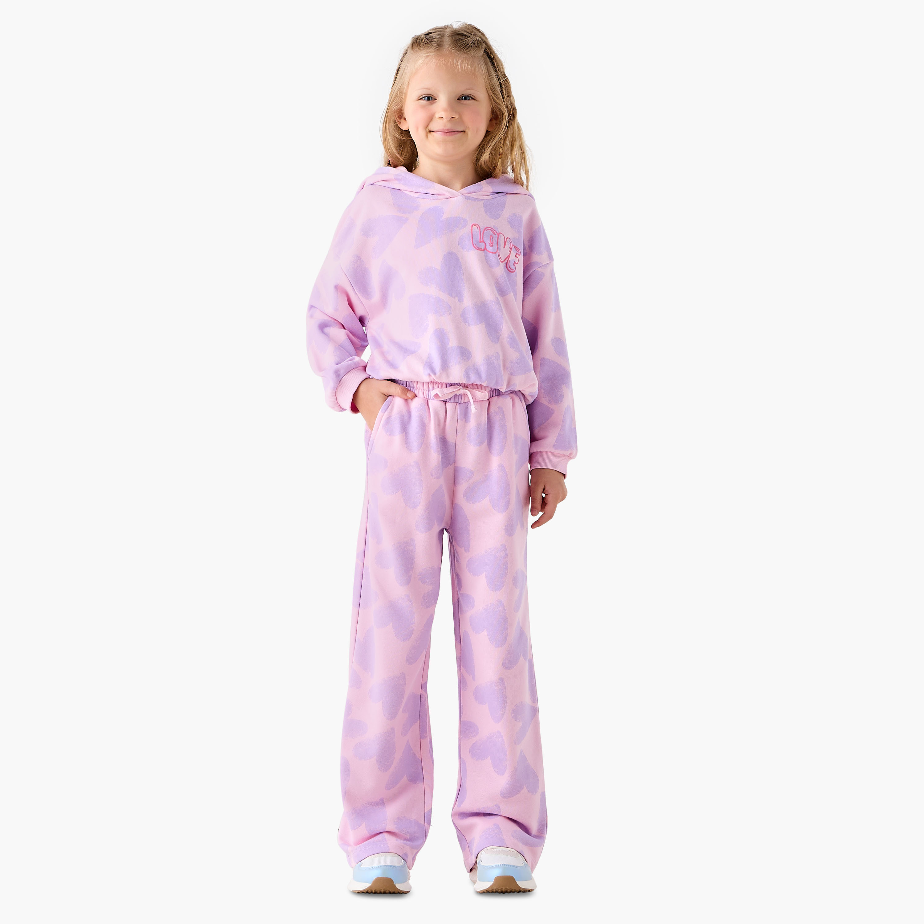 Juniors Girls Track Pants with Heart Print - Cotton - Elasticated Drawstring-girls-clothing-bottoms-joggersandtrackpants-image-2