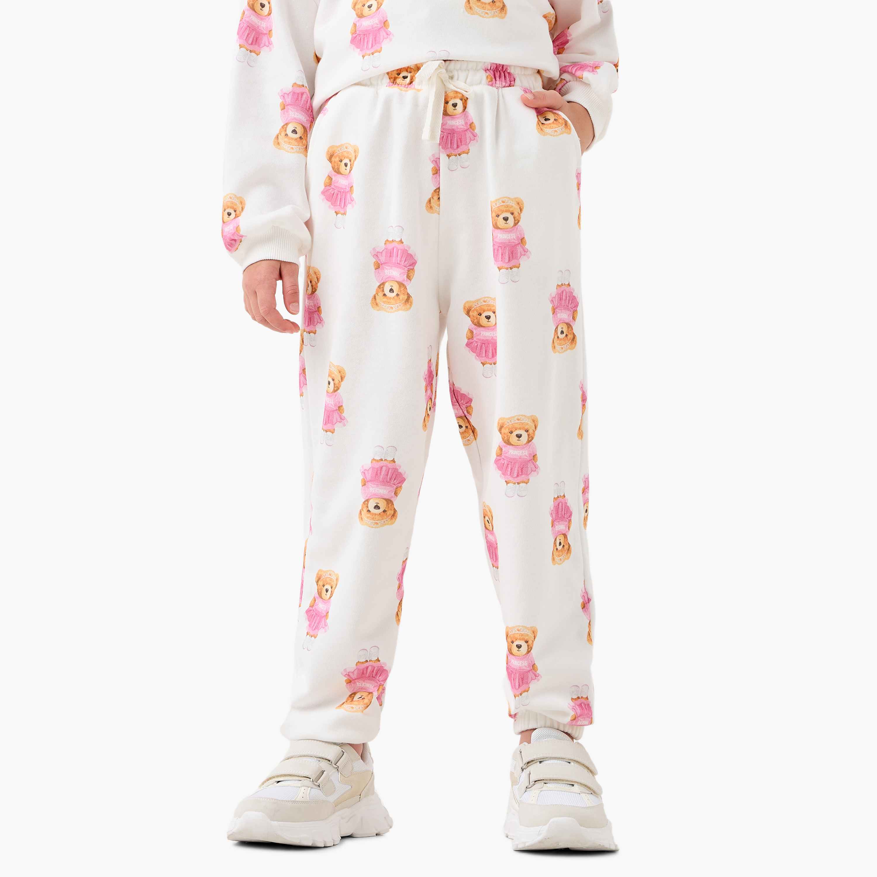 Juniors Girls Joggers with Teddy Bear Print - Cotton - Drawstring Waist-baby-girls-clothing-bottoms-joggersandtrackpants-image-1