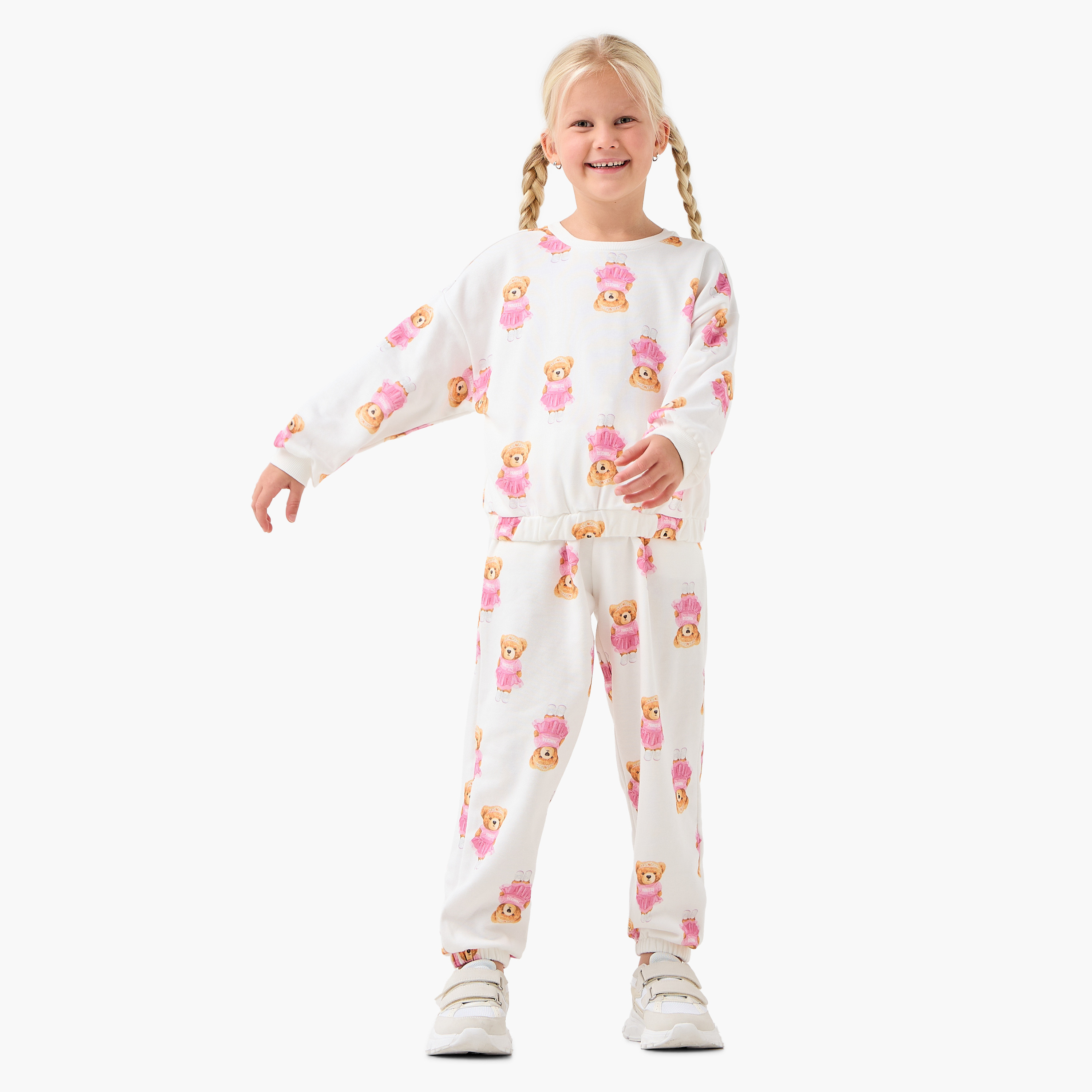Juniors Girls Joggers with Teddy Bear Print - Cotton - Drawstring Waist-baby-girls-clothing-bottoms-joggersandtrackpants-image-2