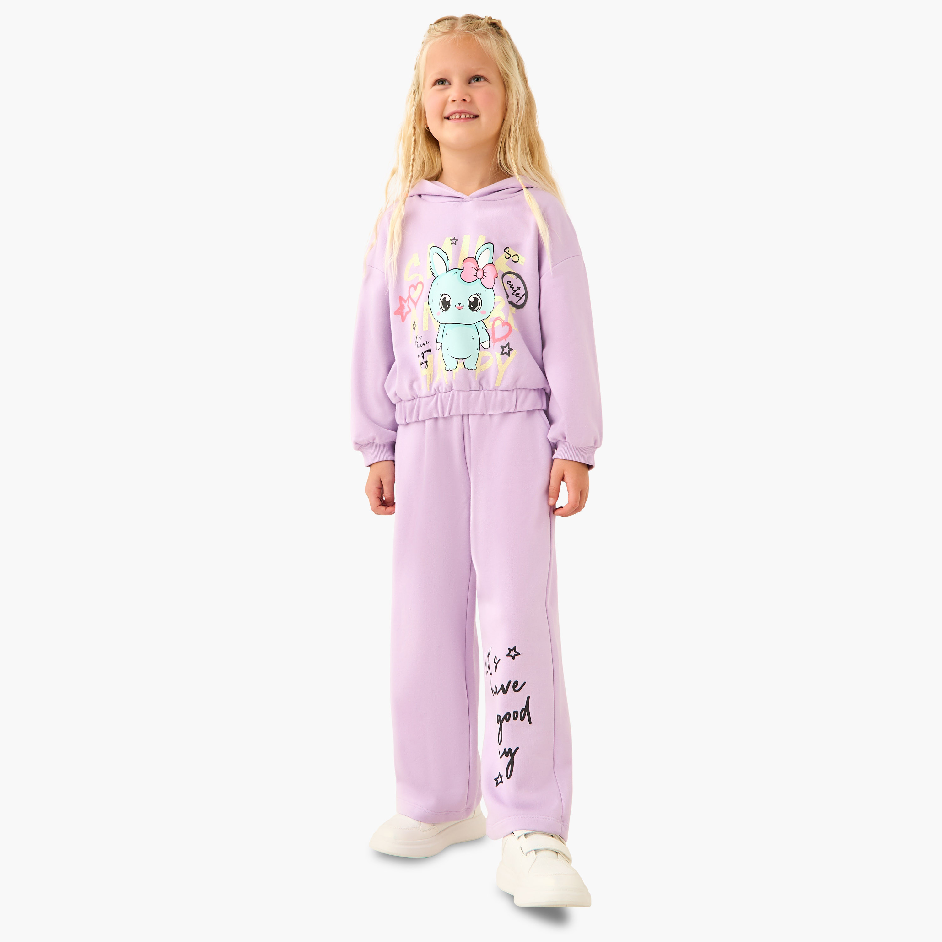 Juniors Drawstring Waist Track Pants with Slogan Print-girls-clothing-bottoms-joggersandtrackpants-image-2