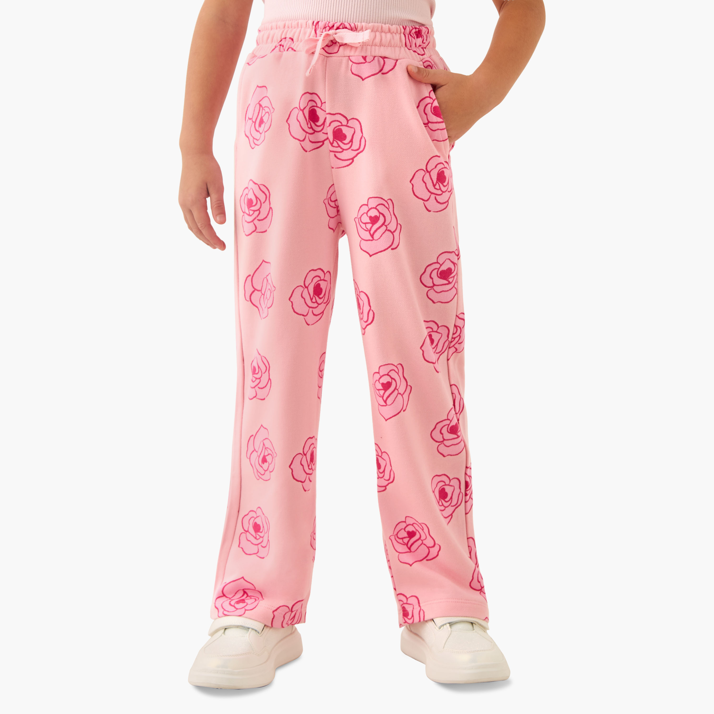 Juniors Girls Track Pants with Rose Print - Cotton - Elasticated Drawstring-girls-clothing-bottoms-joggersandtrackpants-image-1