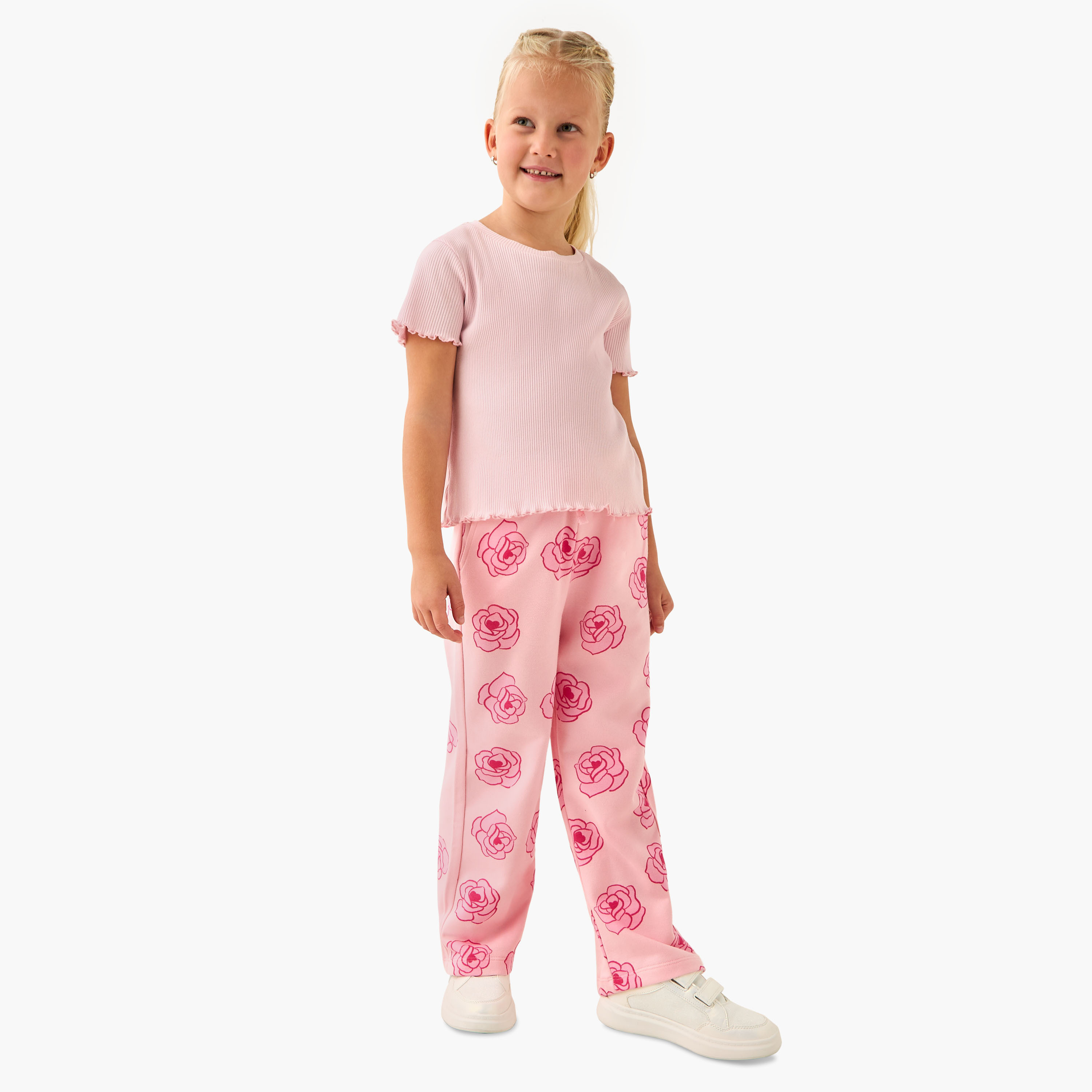 Juniors Girls Track Pants with Rose Print - Cotton - Elasticated Drawstring-girls-clothing-bottoms-joggersandtrackpants-image-2