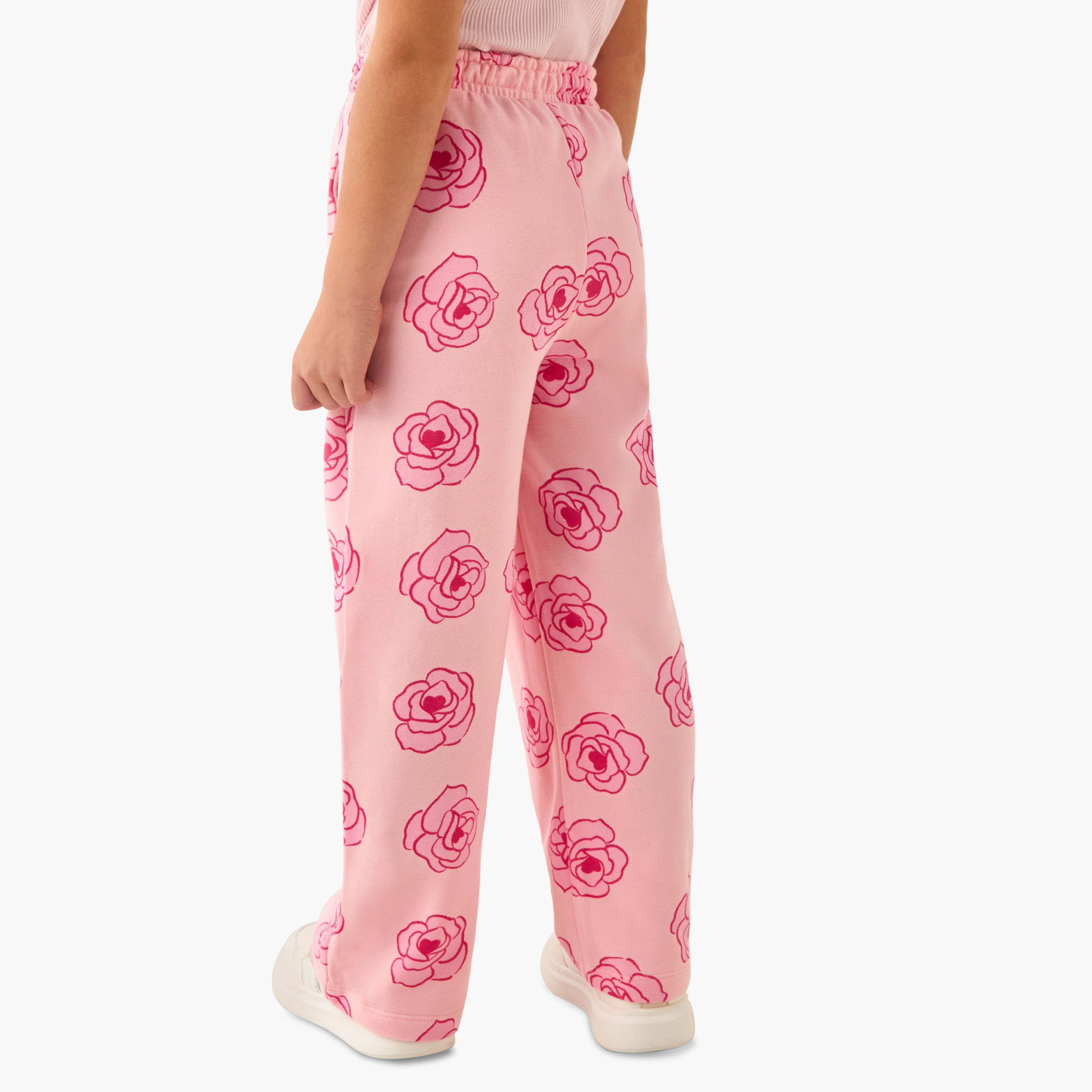 Juniors Girls Track Pants with Rose Print - Cotton - Elasticated Drawstring-girls-clothing-bottoms-joggersandtrackpants-image-3