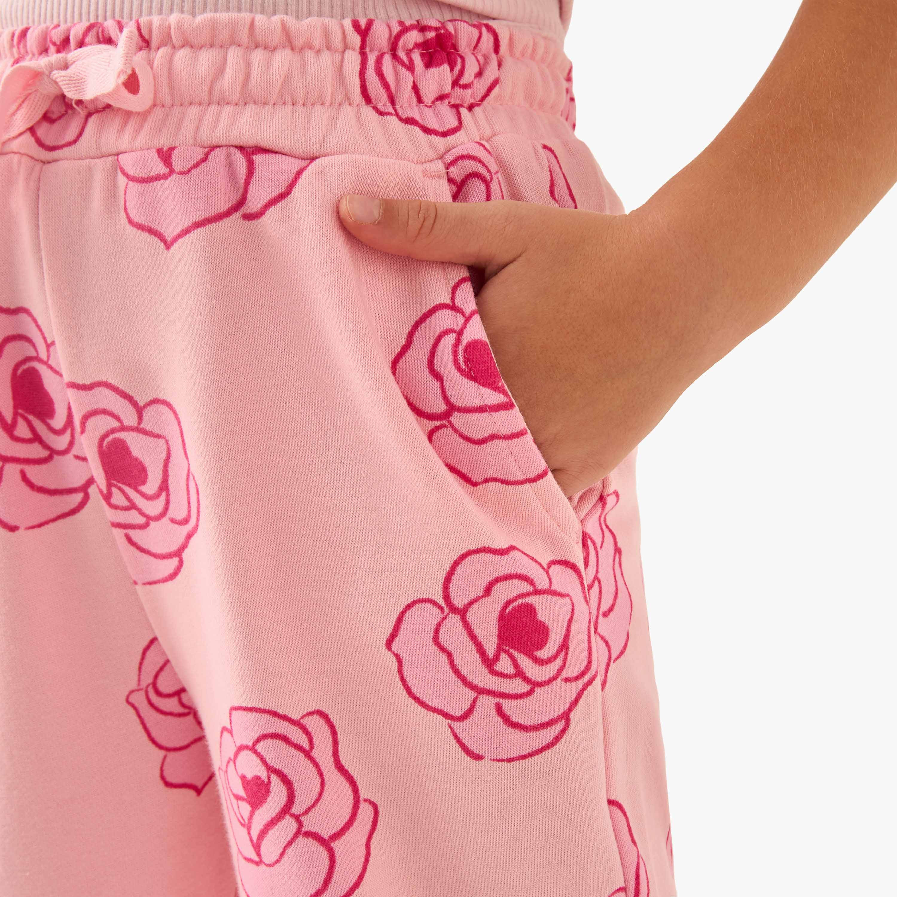 Juniors Girls Track Pants with Rose Print - Cotton - Elasticated Drawstring-girls-clothing-bottoms-joggersandtrackpants-image-4