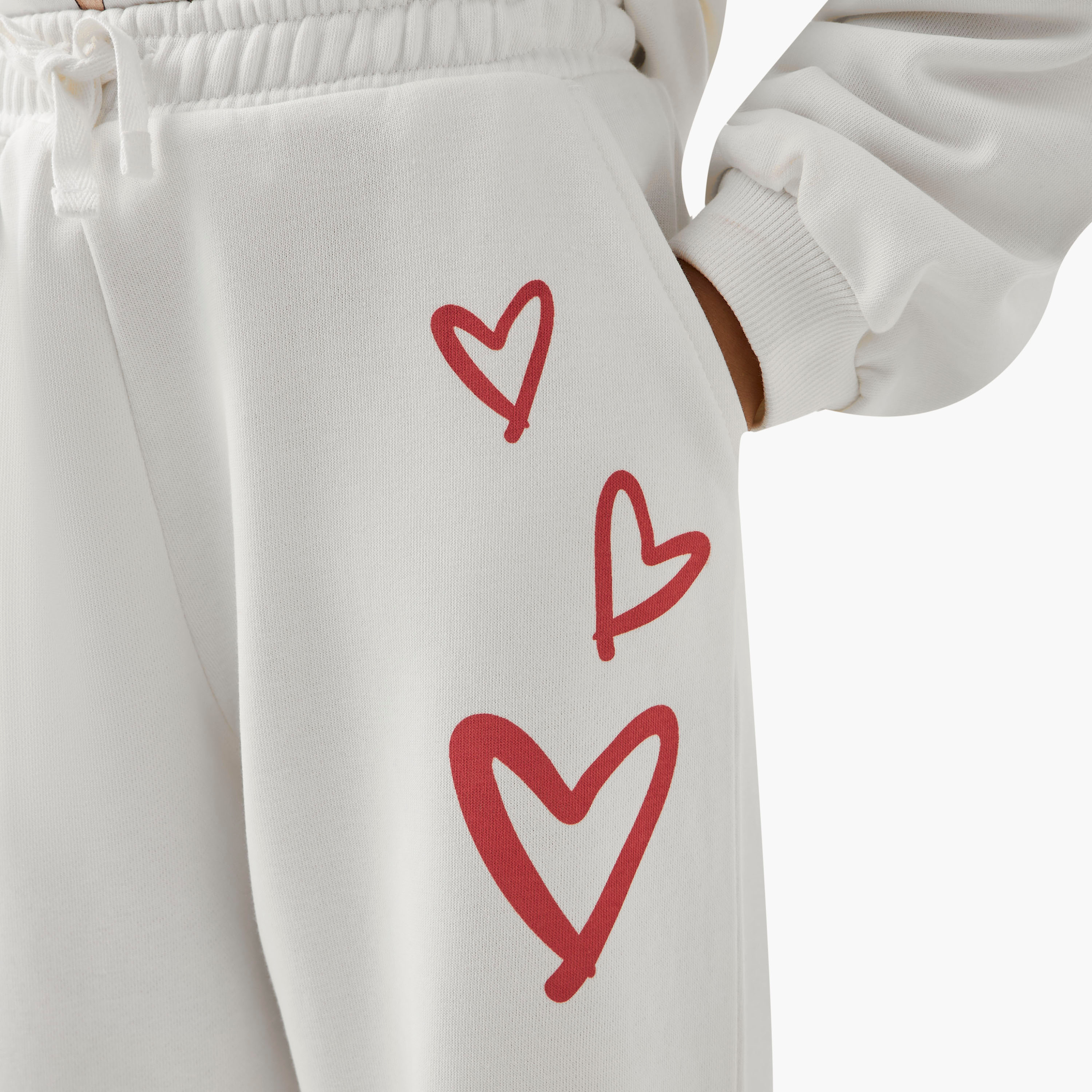 Juniors Elasticated Drawstring Waist Joggers with Heart Print-girls-clothing-bottoms-joggersandtrackpants-image-4
