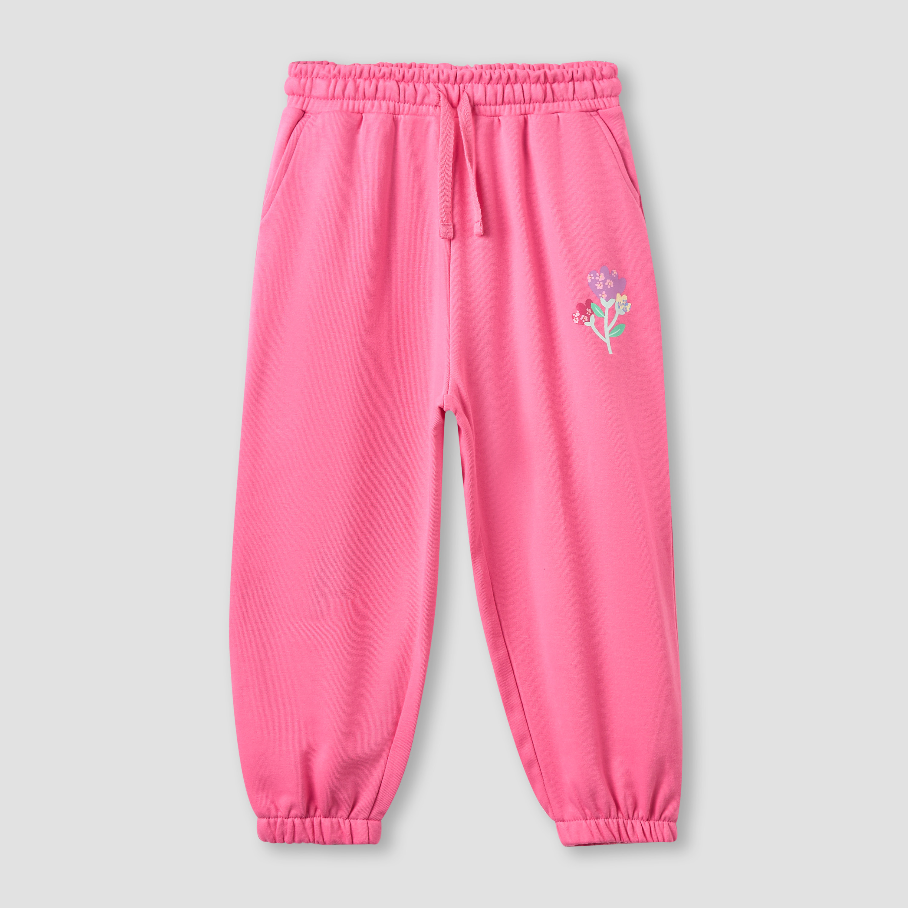 Juniors Drawstring Waist Joggers with Floral Print-girls-clothing-bottoms-joggersandtrackpants-image-1