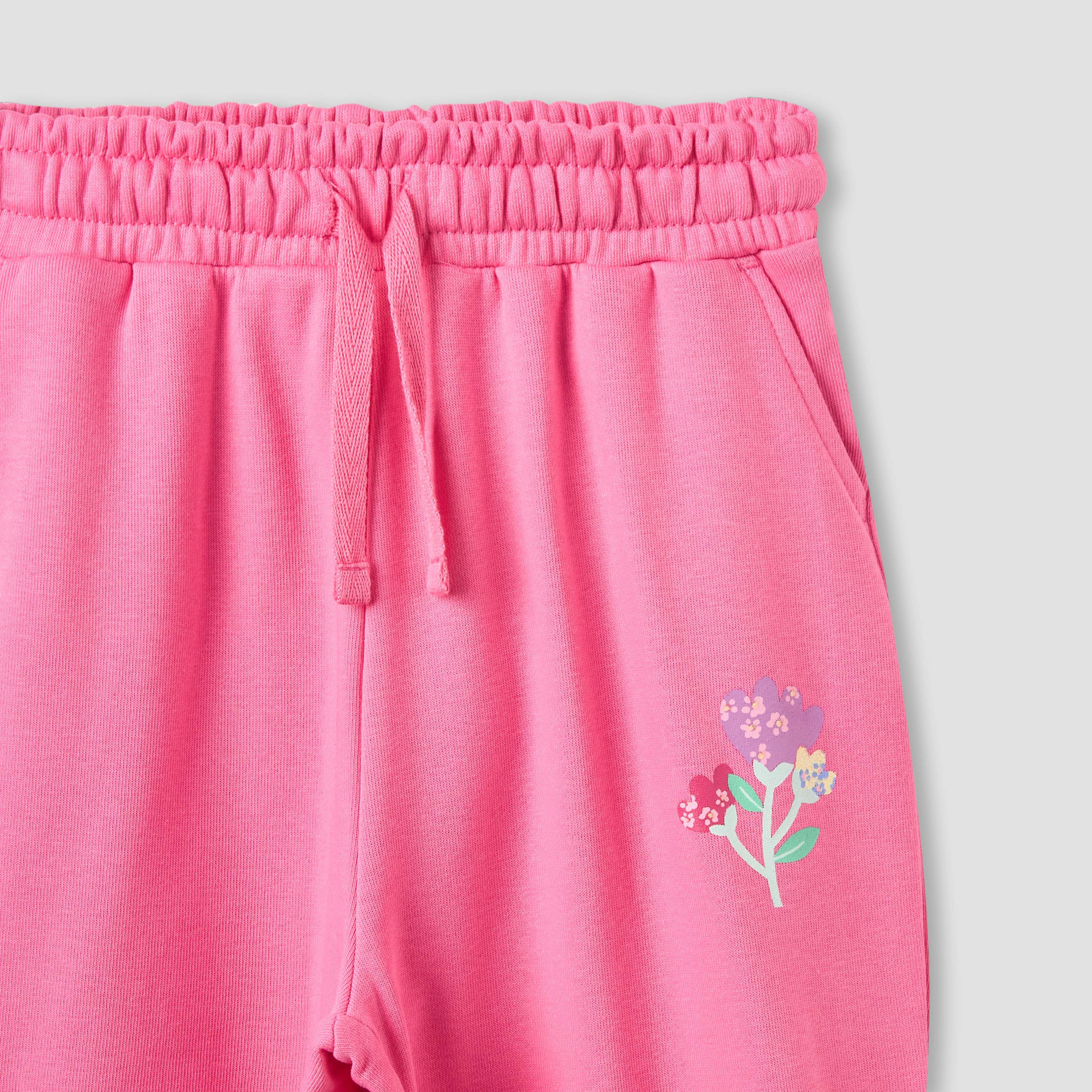 Juniors Drawstring Waist Joggers with Floral Print-girls-clothing-bottoms-joggersandtrackpants-image-3