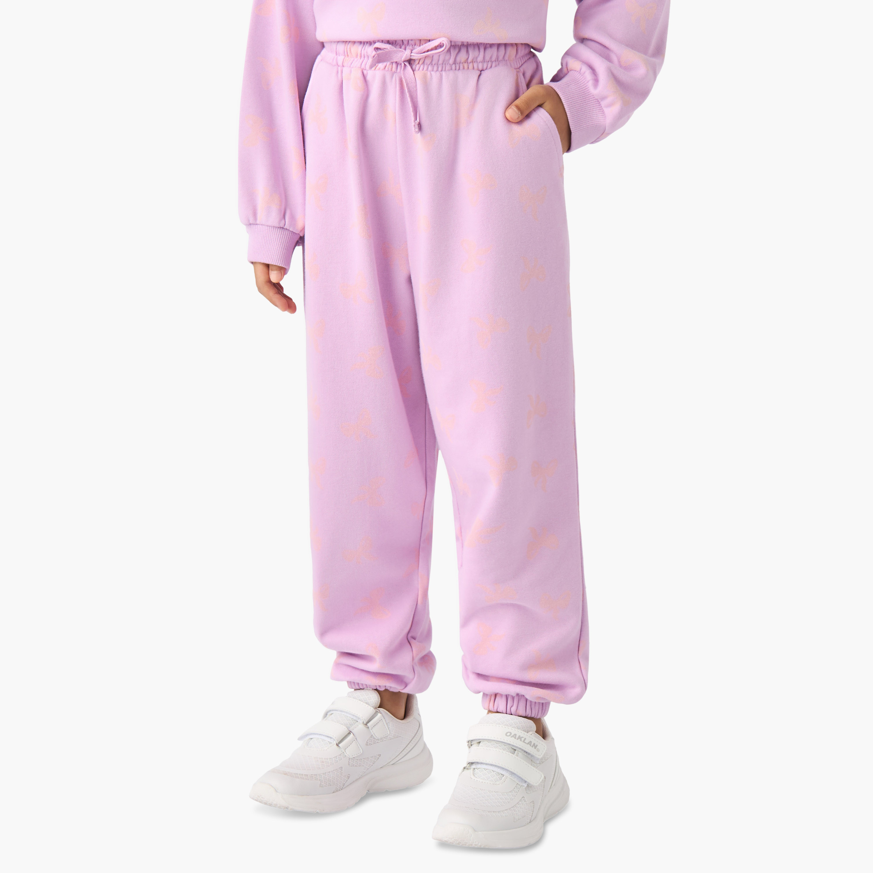 Juniors Drawstring Waist Joggers with Bow Print-girls-clothing-bottoms-joggersandtrackpants-image-1