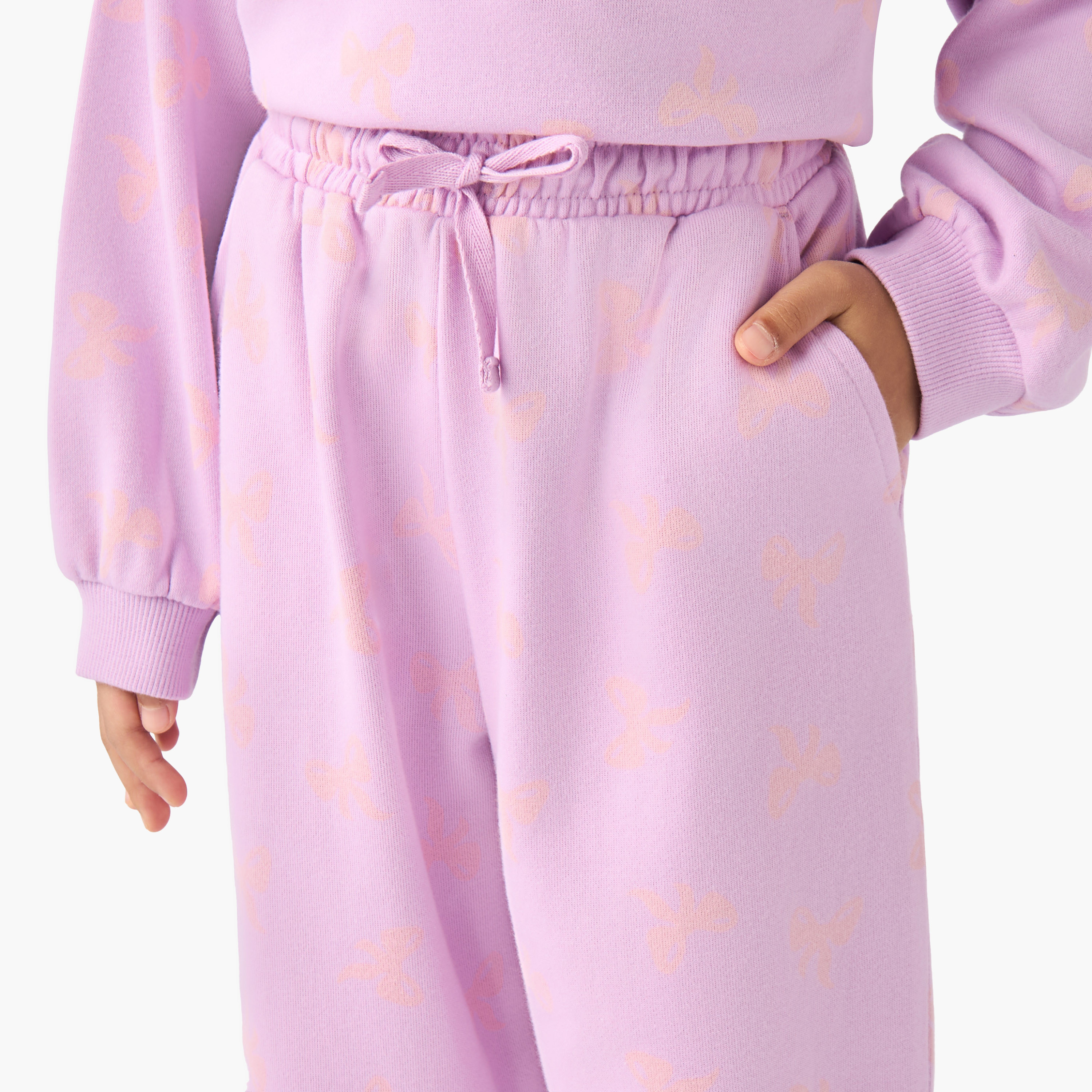 Juniors Drawstring Waist Joggers with Bow Print-girls-clothing-bottoms-joggersandtrackpants-image-4
