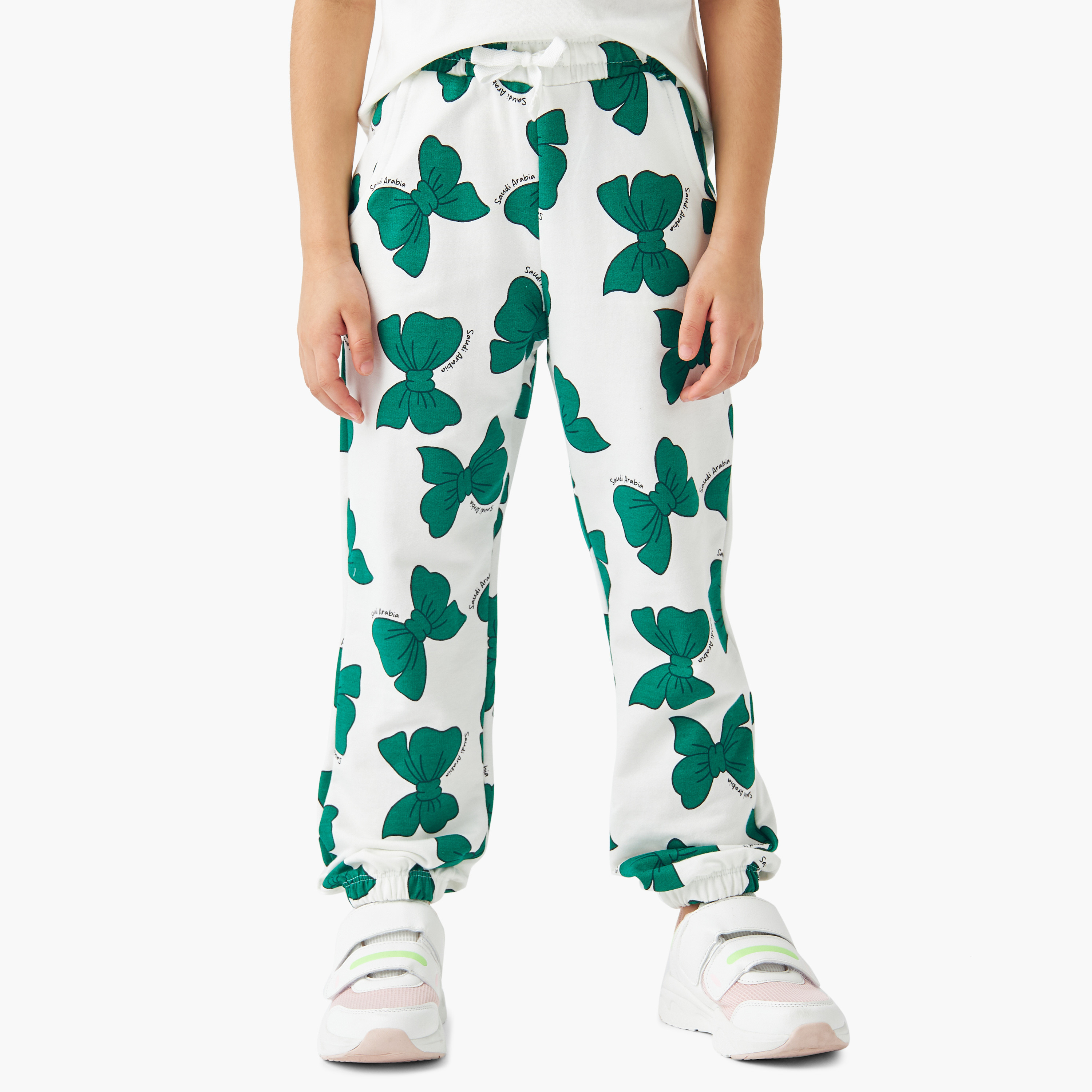 Juniors All-Over Saudi Arabia National Day Print Joggers with Elasticated Waistband-baby-girls-clothing-bottoms-joggersandtrackpants-image-1