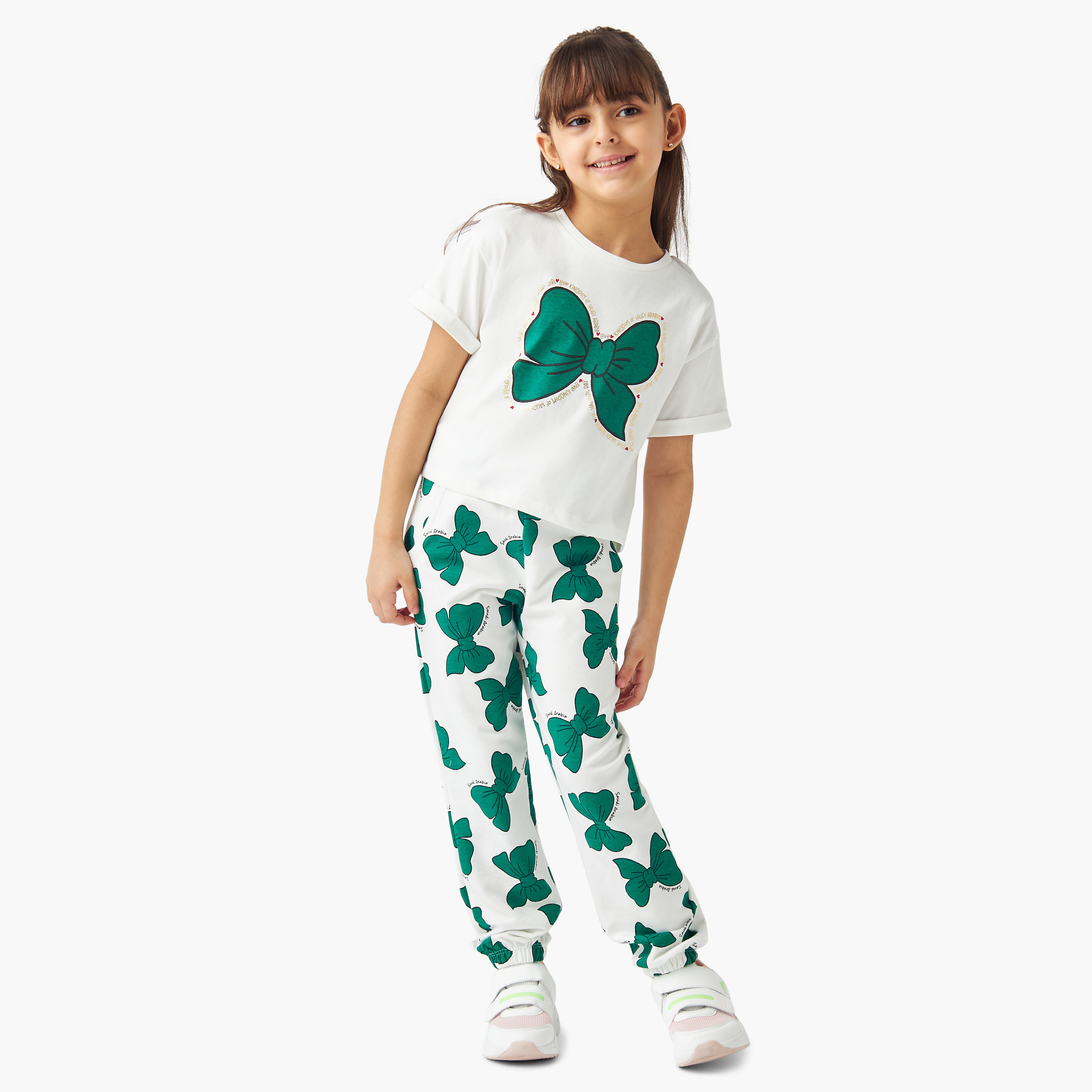 Juniors All-Over Saudi Arabia National Day Print Joggers with Elasticated Waistband-baby-girls-clothing-bottoms-joggersandtrackpants-image-2