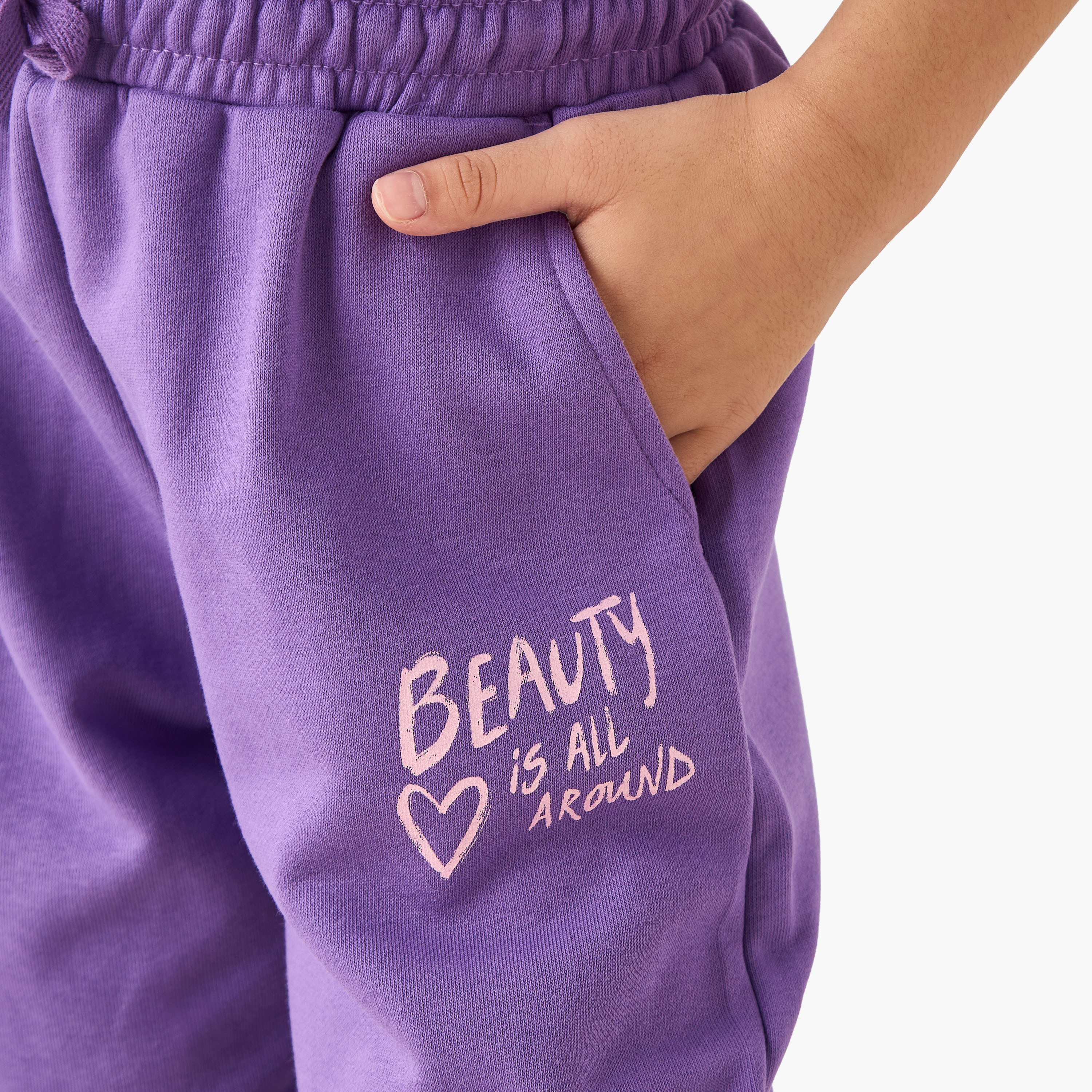 Juniors Girls Joggers with Slogan Print - Cotton Blend - Elastic Waist-baby-girls-clothing-bottoms-joggersandtrackpants-image-4