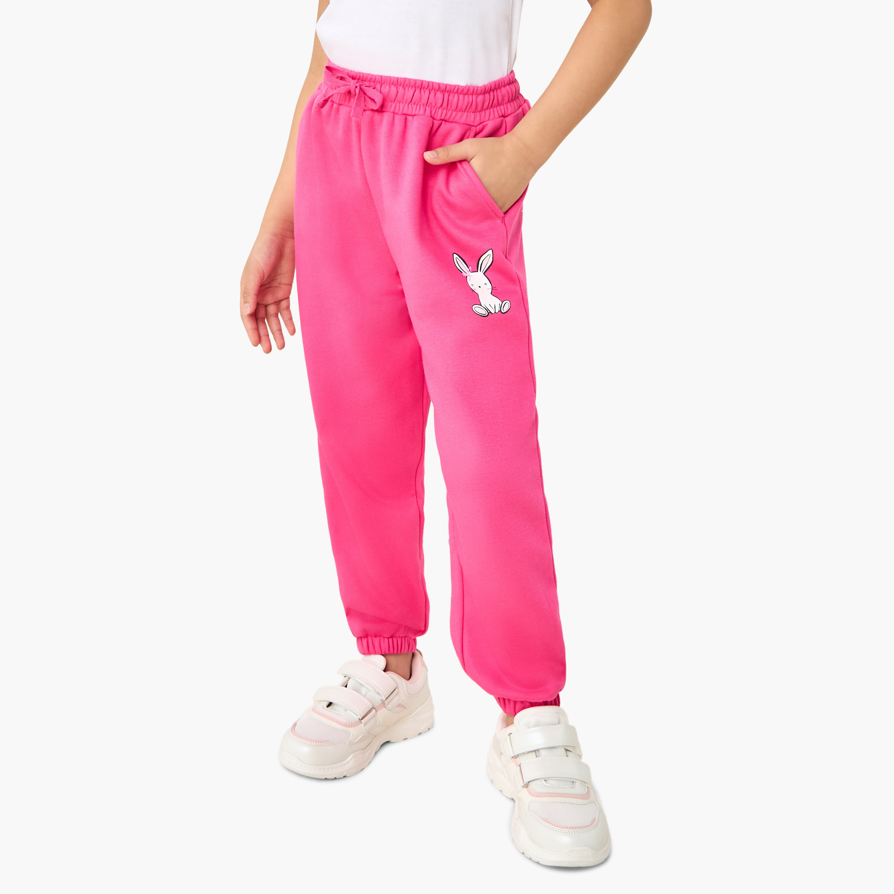 Juniors Girls Joggers with Bunny Print - Cotton Blend - Elastic Waist-baby-girls-clothing-bottoms-joggersandtrackpants-image-1