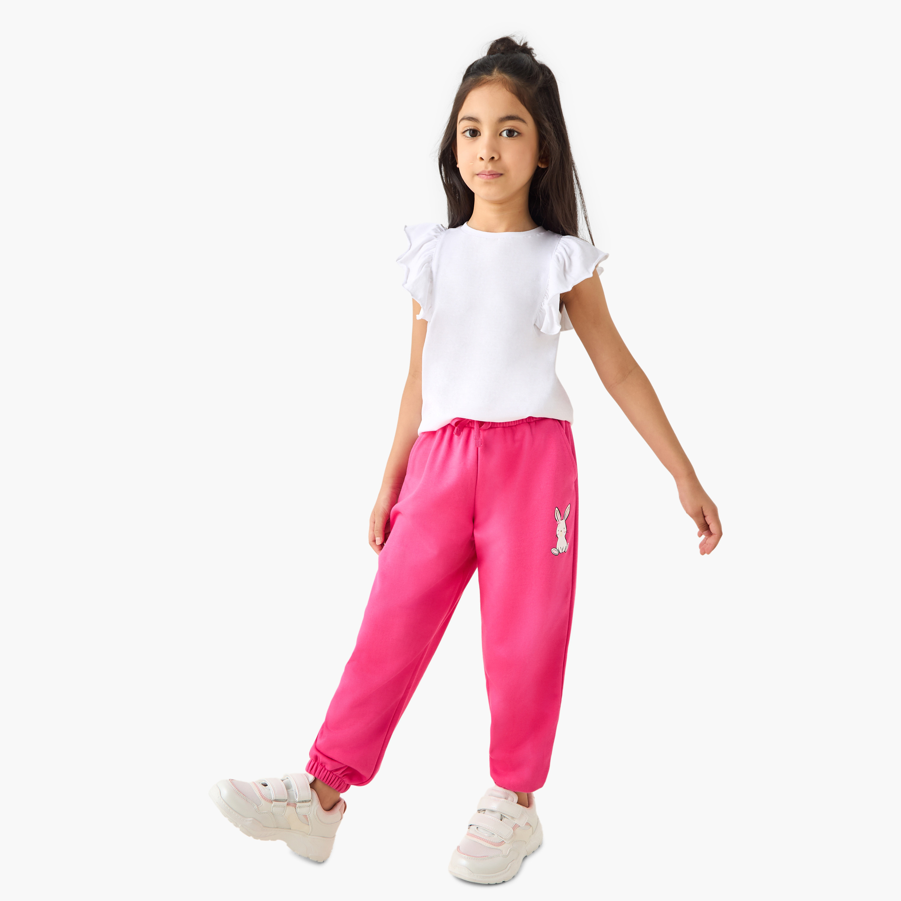 Juniors Girls Joggers with Bunny Print - Cotton Blend - Elastic Waist-baby-girls-clothing-bottoms-joggersandtrackpants-image-2