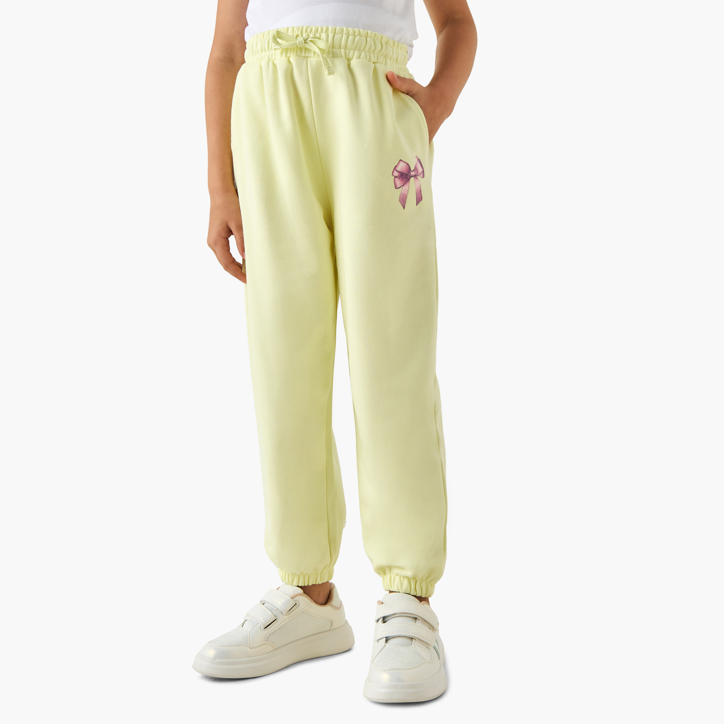 Juniors Girls Joggers with Bow Print - Cotton Blend - Elasticated-girls-clothing-bottoms-joggersandtrackpants-image-1