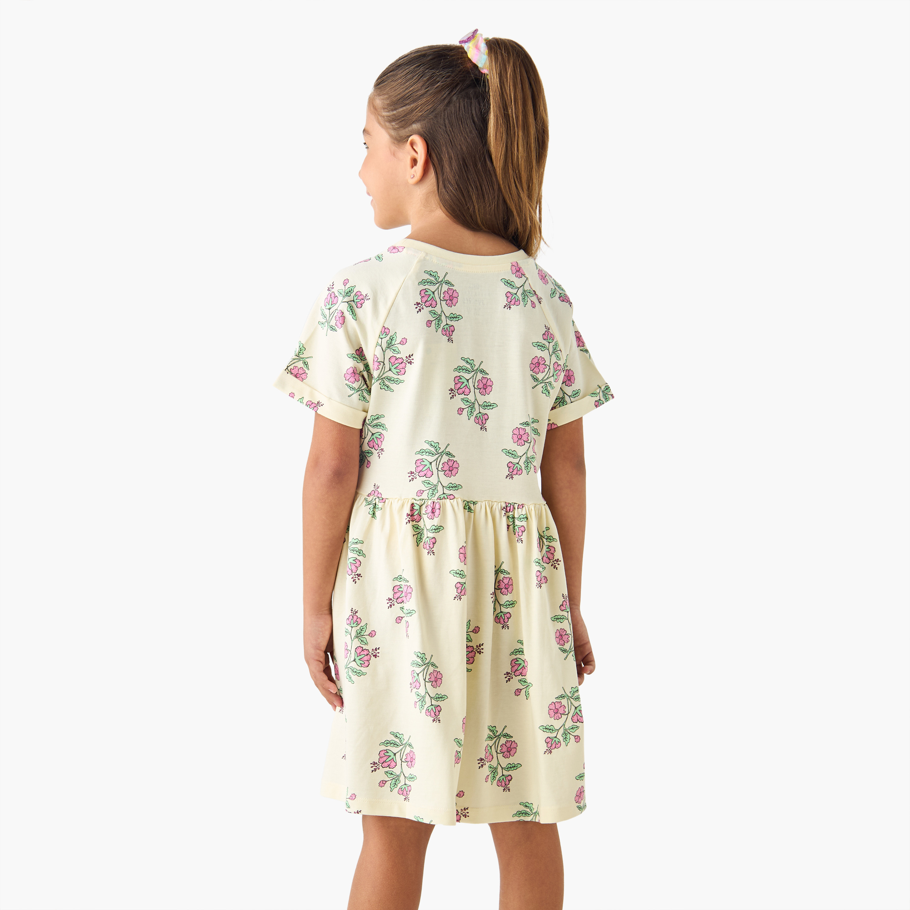 Juniors Floral Print A-line Dress with Round Neck and Raglan Sleeves-girls-clothing-dressesandjumpsuits-image-3