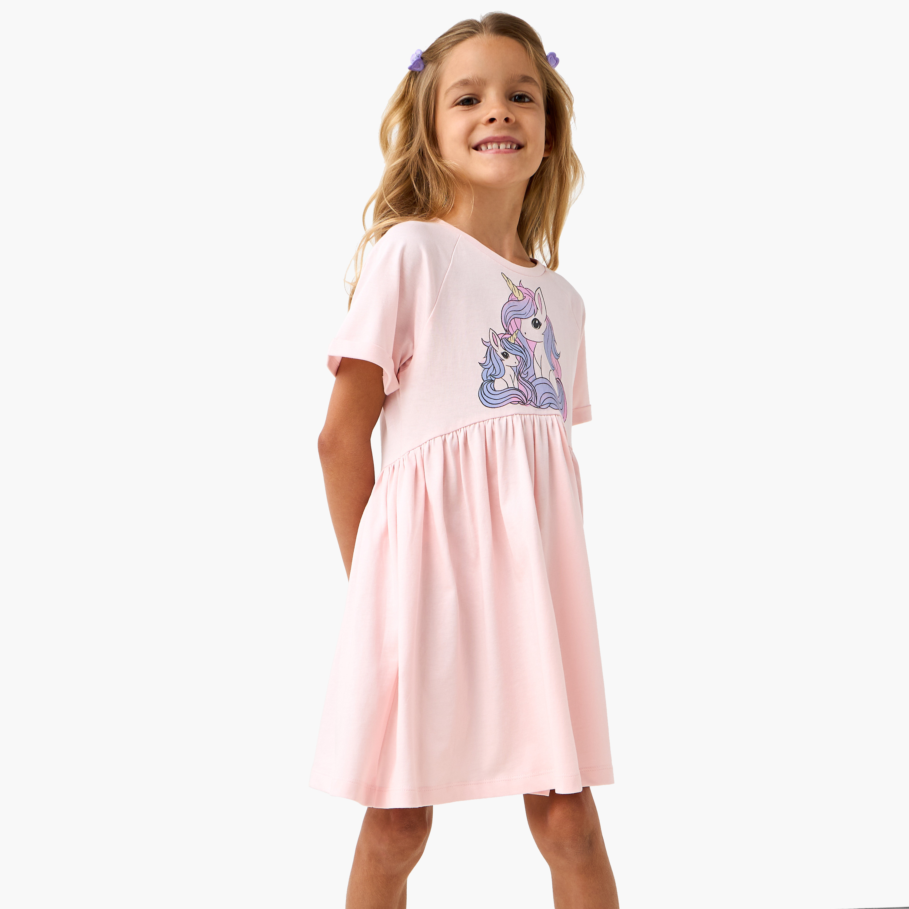 Juniors Unicorn Print A-Line Dress with Short Sleeves-girls-clothing-dressesandjumpsuits-image-1