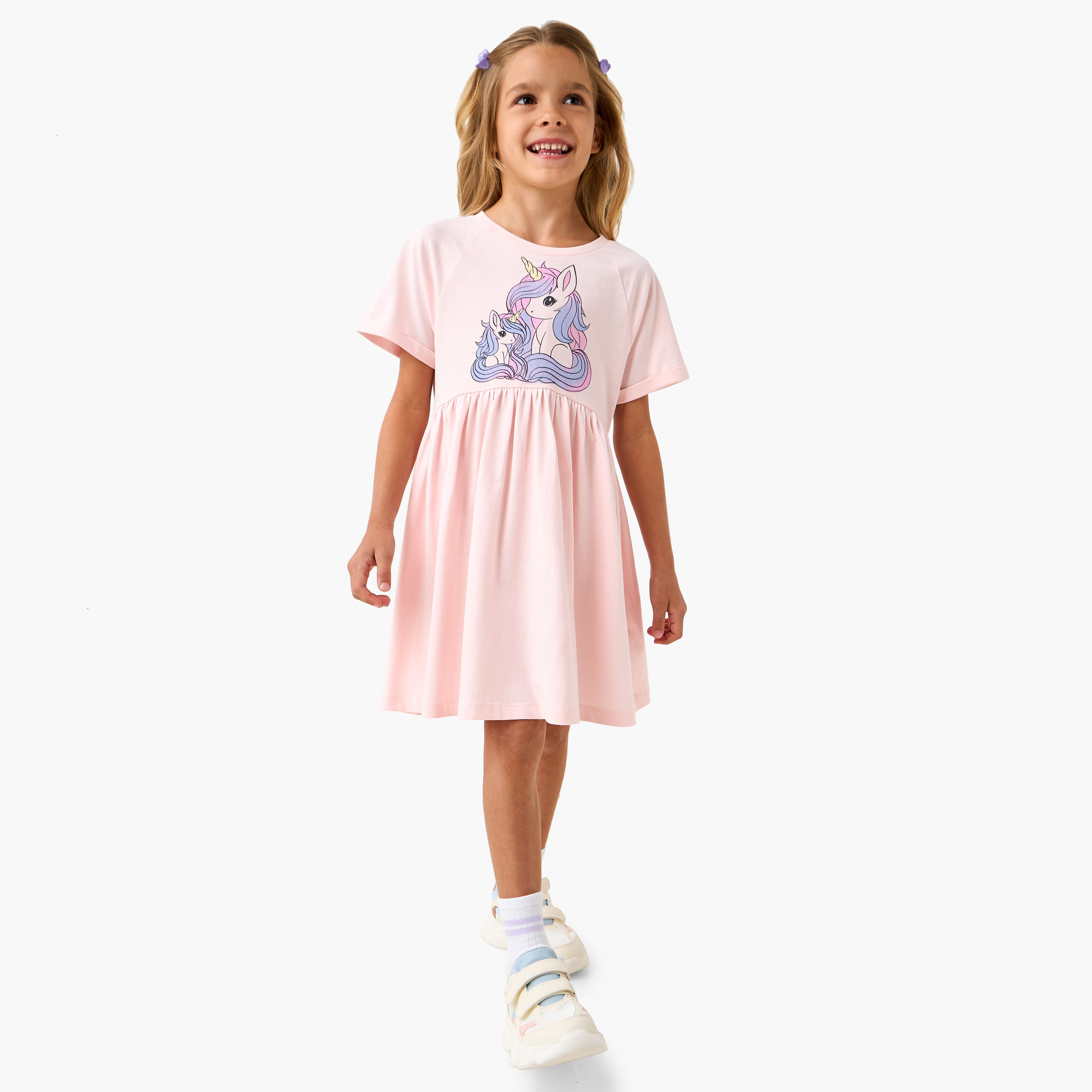 Juniors Unicorn Print A-Line Dress with Short Sleeves-girls-clothing-dressesandjumpsuits-image-2
