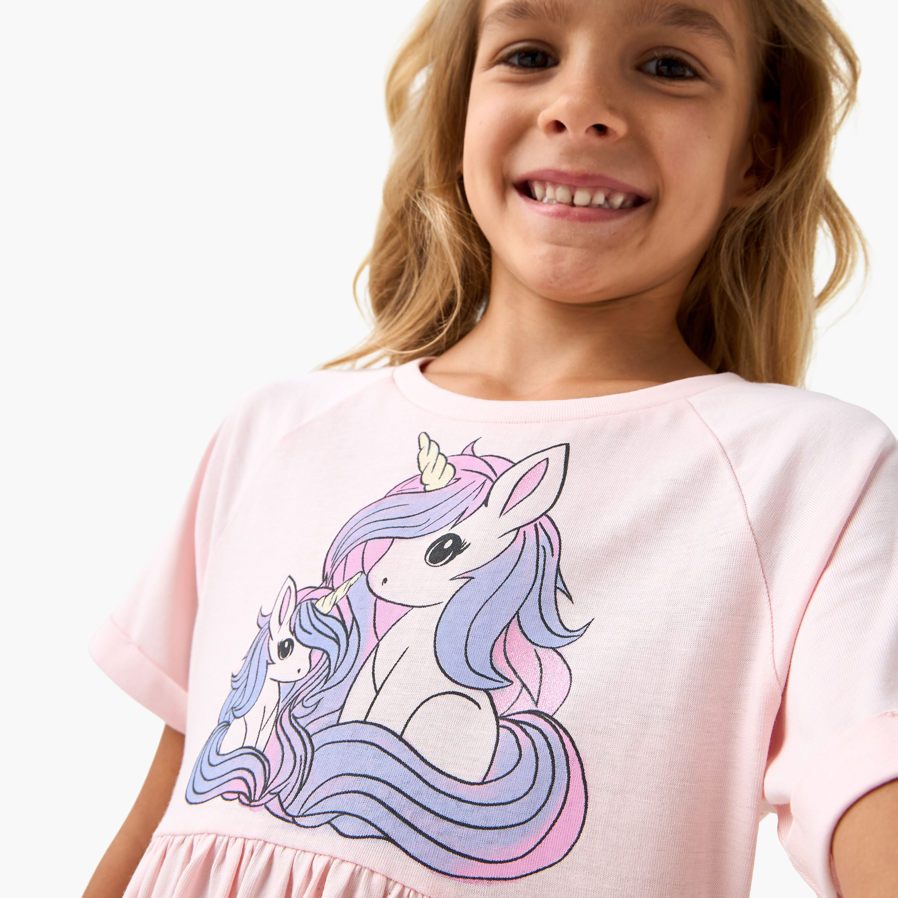 Juniors Unicorn Print A-Line Dress with Short Sleeves-girls-clothing-dressesandjumpsuits-image-4