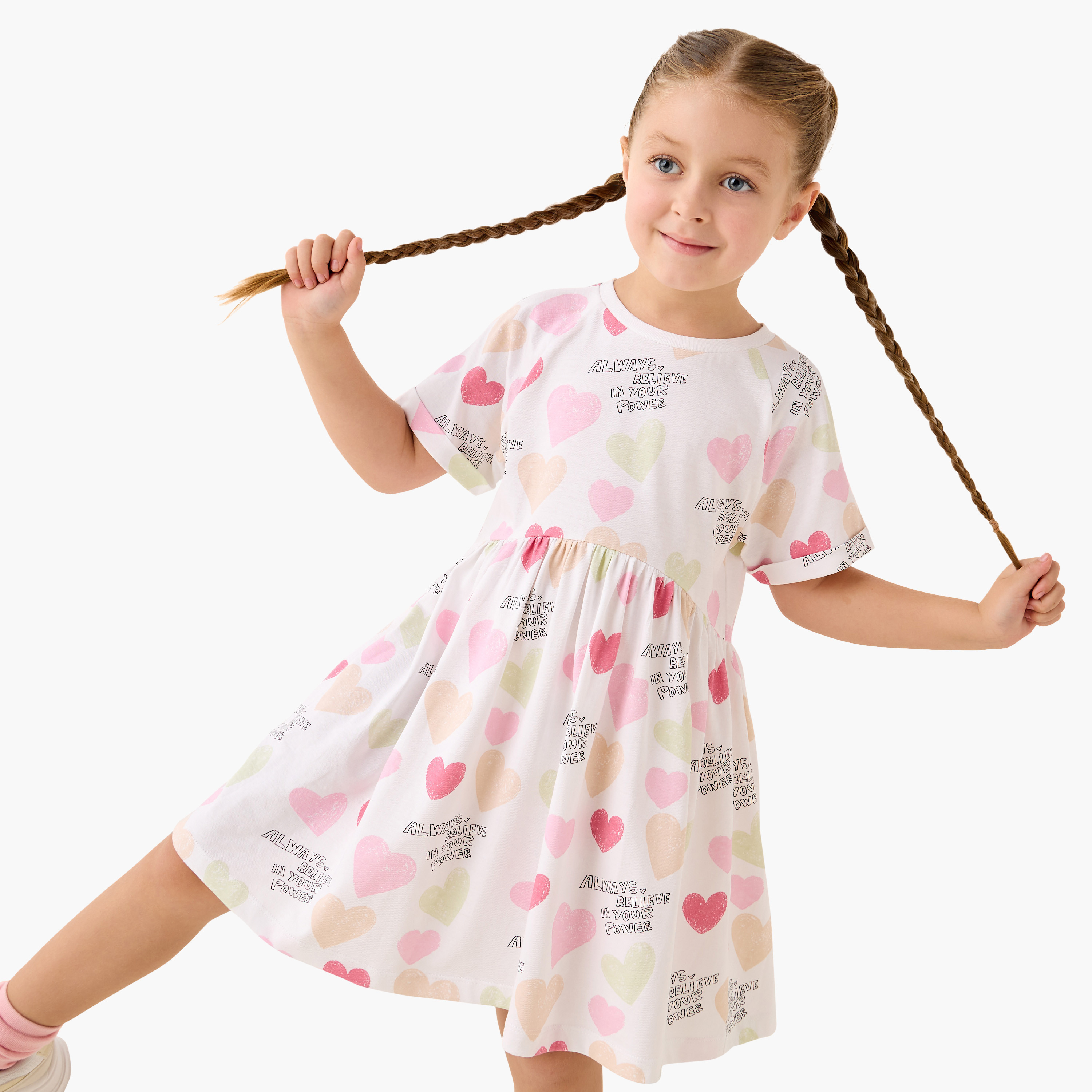 Juniors All-Over Heart Print Dress with Extended Sleeves-girls-clothing-dressesandjumpsuits-image-1