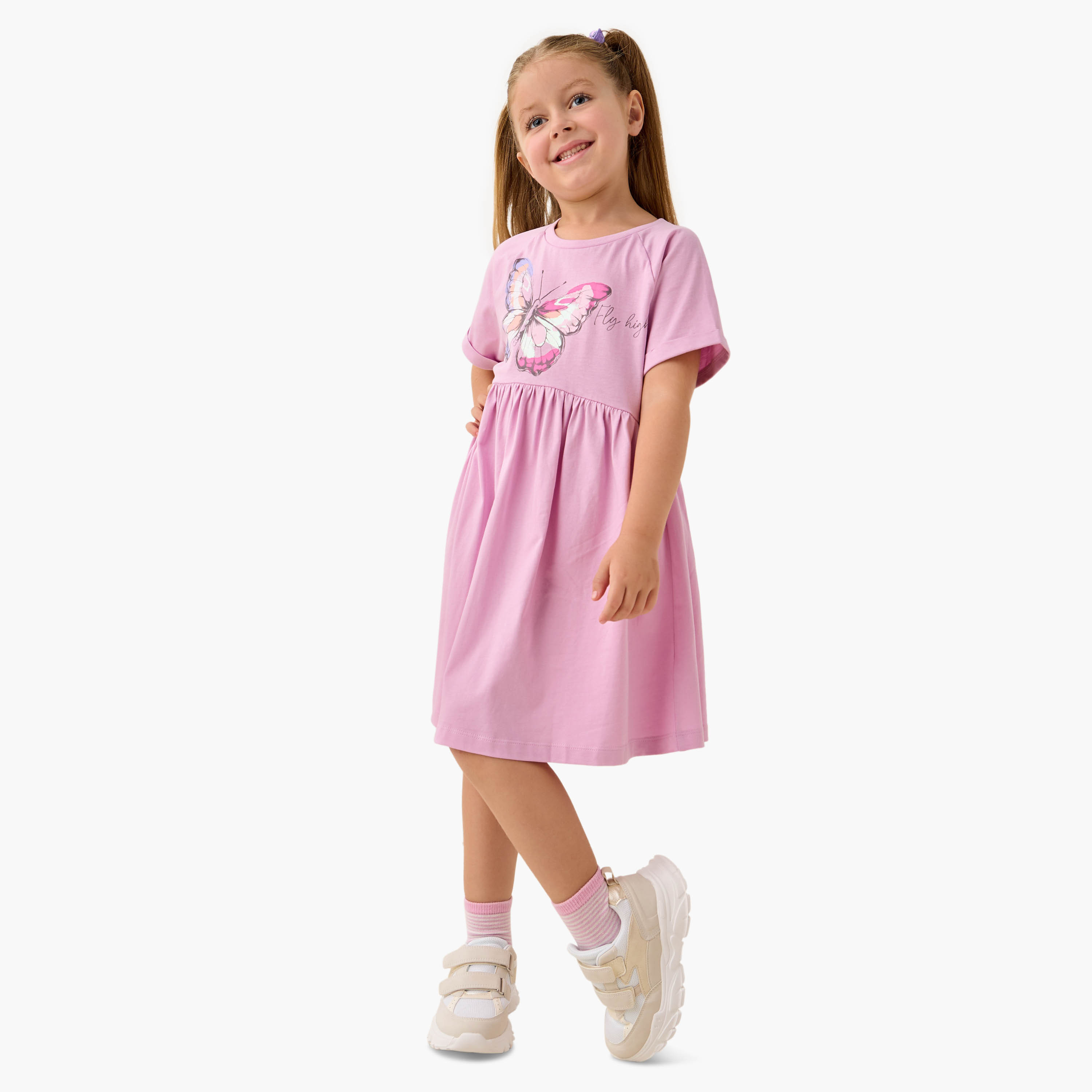 فستان بأكمام قصيرة وطبعات فراشة من جونيورز-girls-clothing-dressesandjumpsuits-image-2