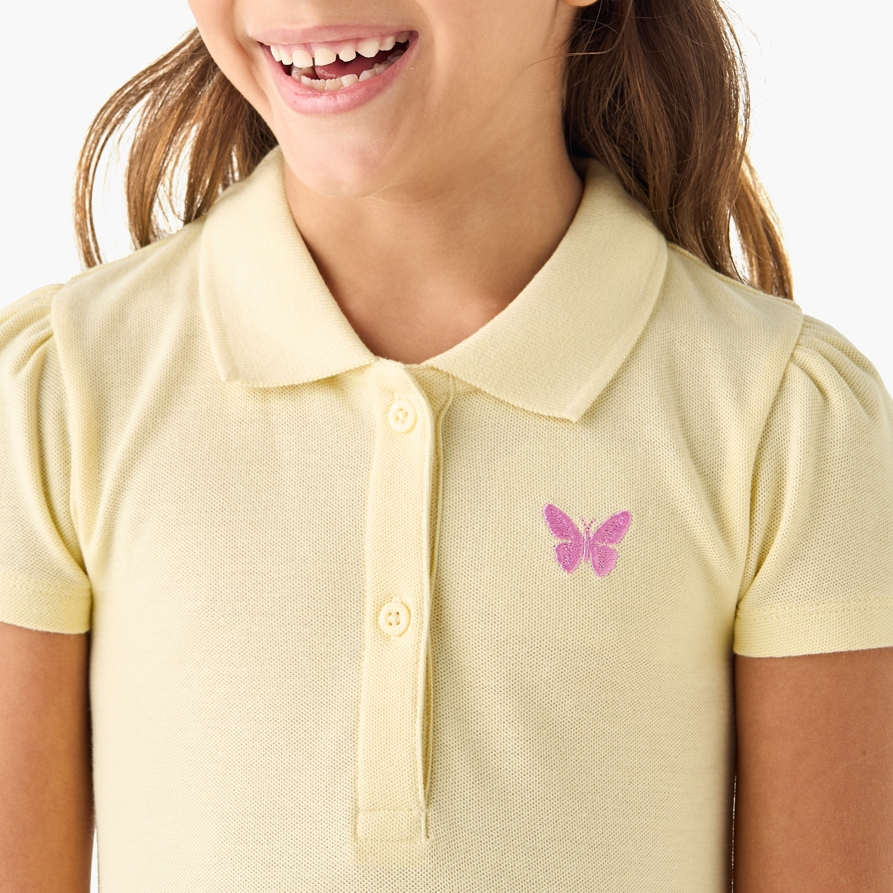 فستان بولو بزخارف شعار وأكمام قصيرة من جونيورز-girls-clothing-dressesandjumpsuits-image-4