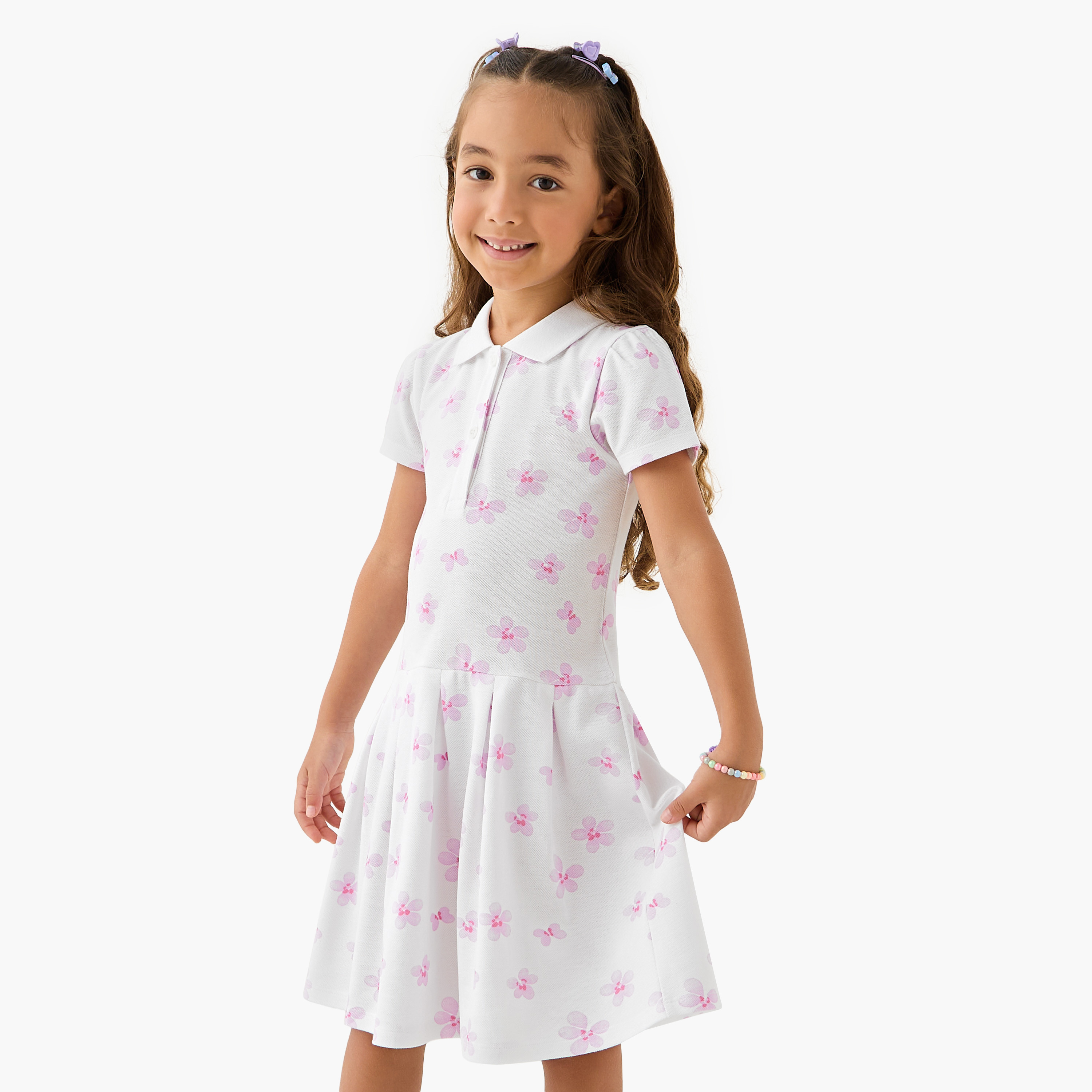 Juniors Printed Polo Dress with Short Sleeves-girls-clothing-dressesandjumpsuits-image-1