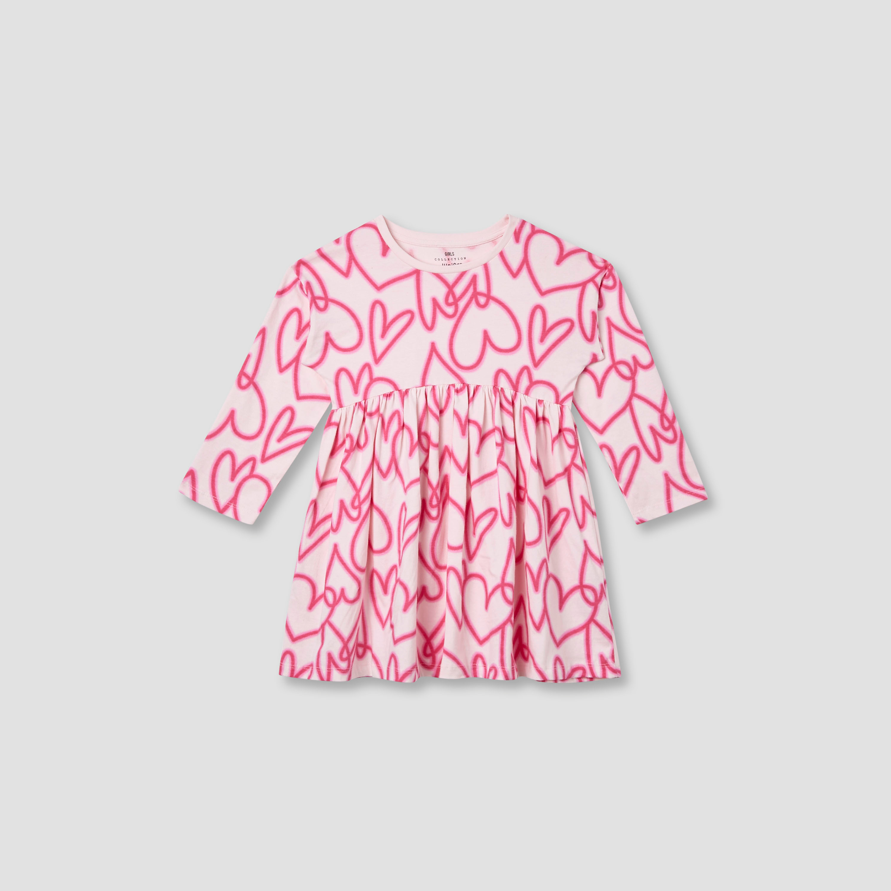 Juniors Heart Print Dress with Long Sleeves-baby-girls-clothing-dressesandjumpsuits-image-1