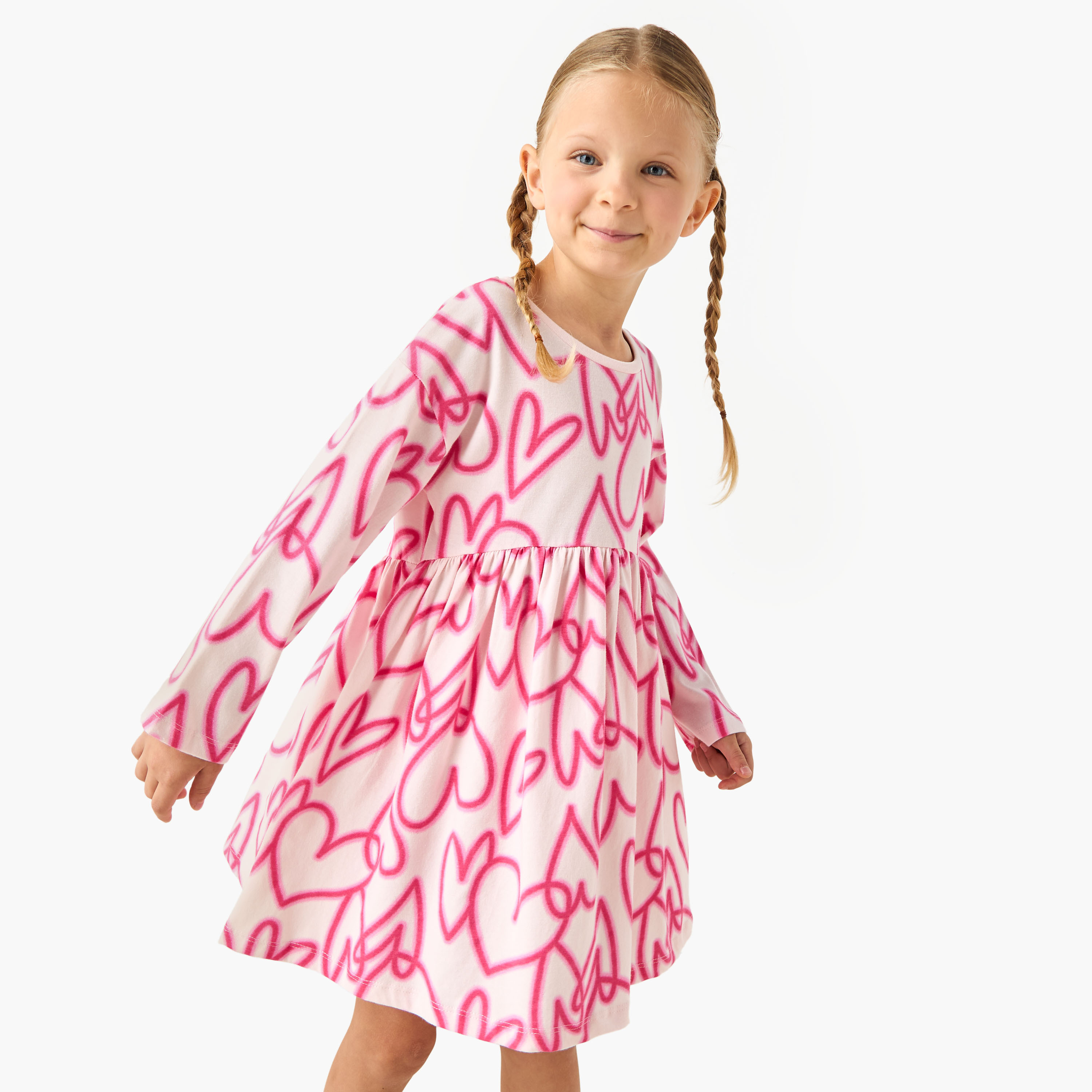 فستان بأكمام طويلة وطبعات قلوب من جونيورز-girls-clothing-dressesandjumpsuits-image-1