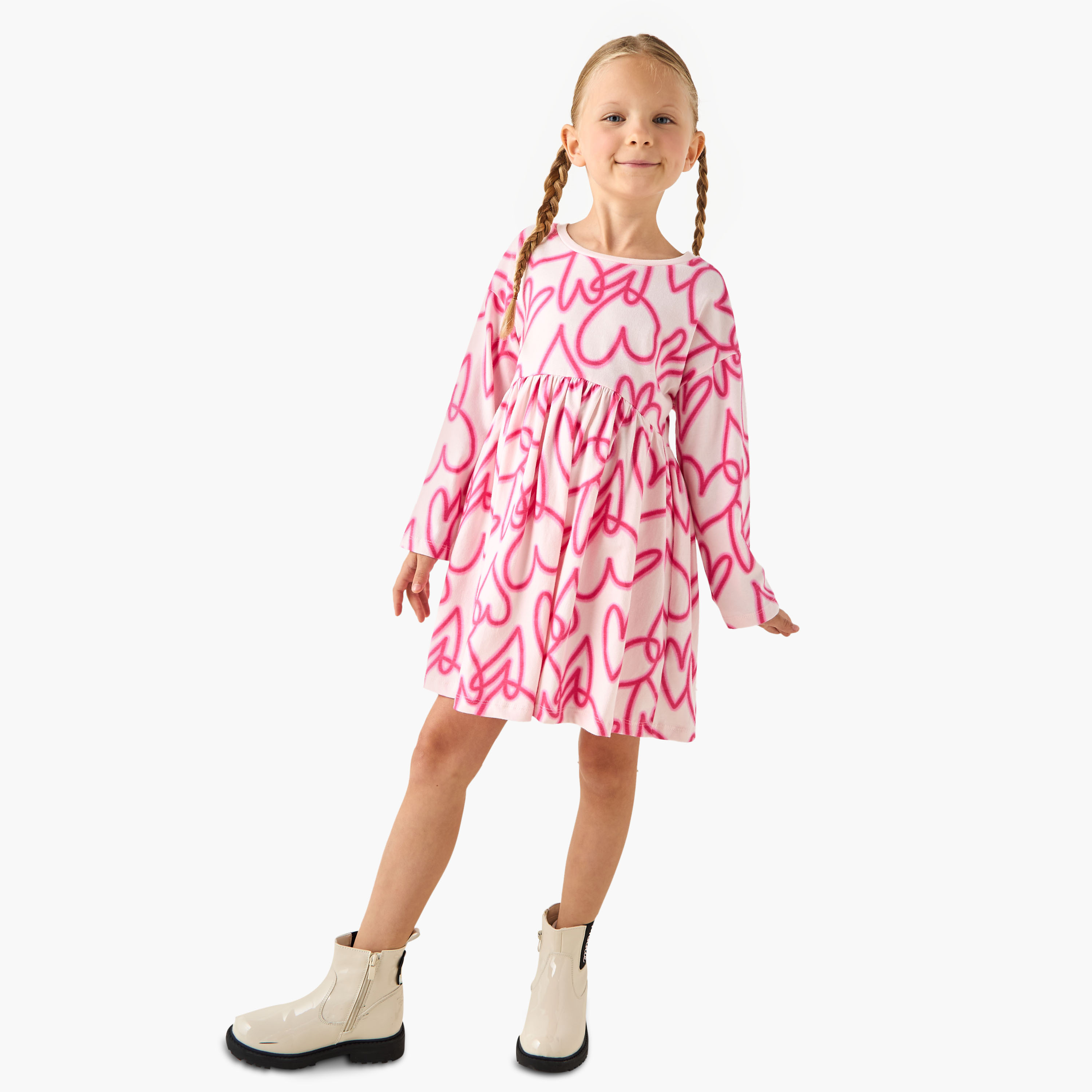 فستان بأكمام طويلة وطبعات قلوب من جونيورز-girls-clothing-dressesandjumpsuits-image-2