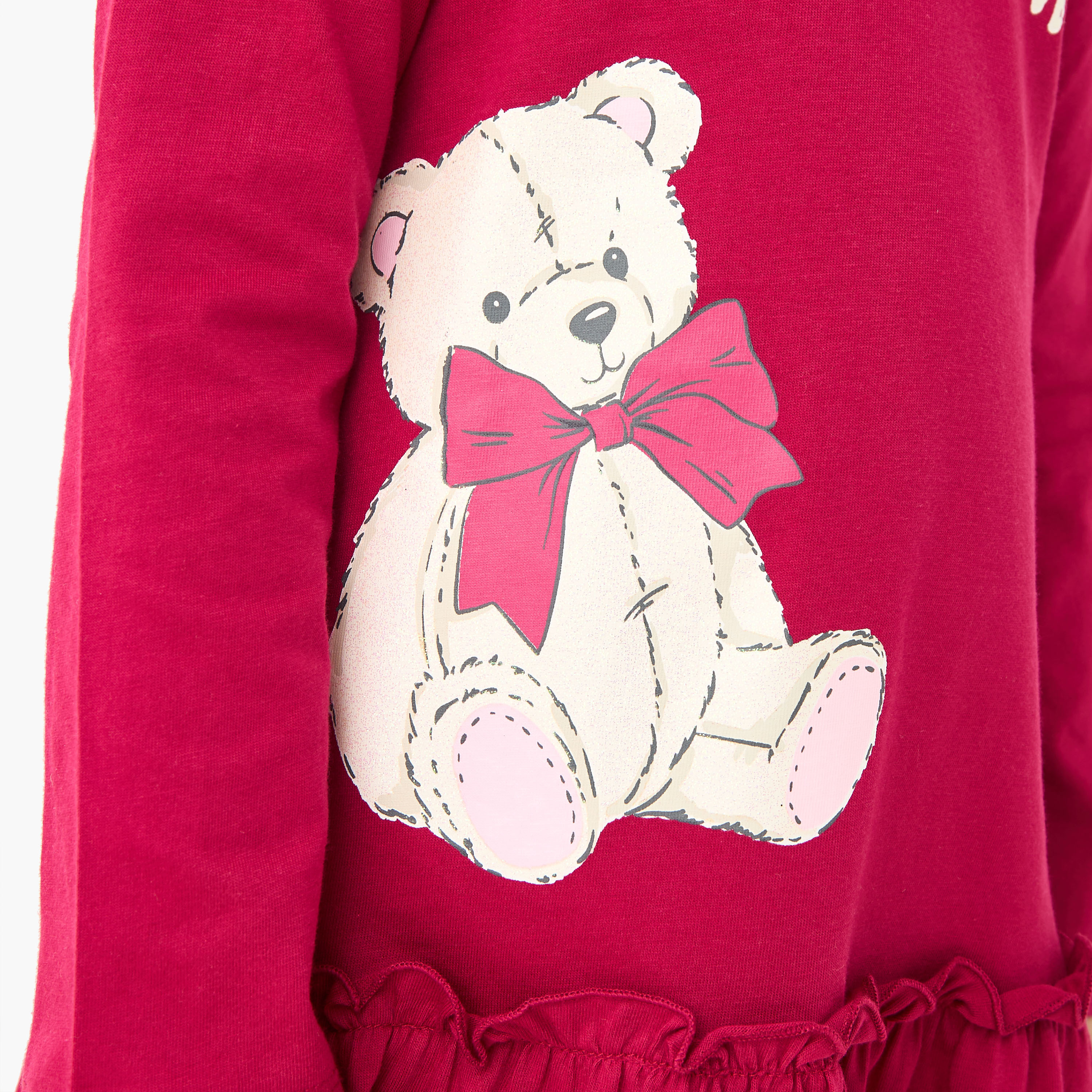 فستان بأكمام طويلة وطبعات دب من جونيورز-girls-clothing-dressesandjumpsuits-image-5
