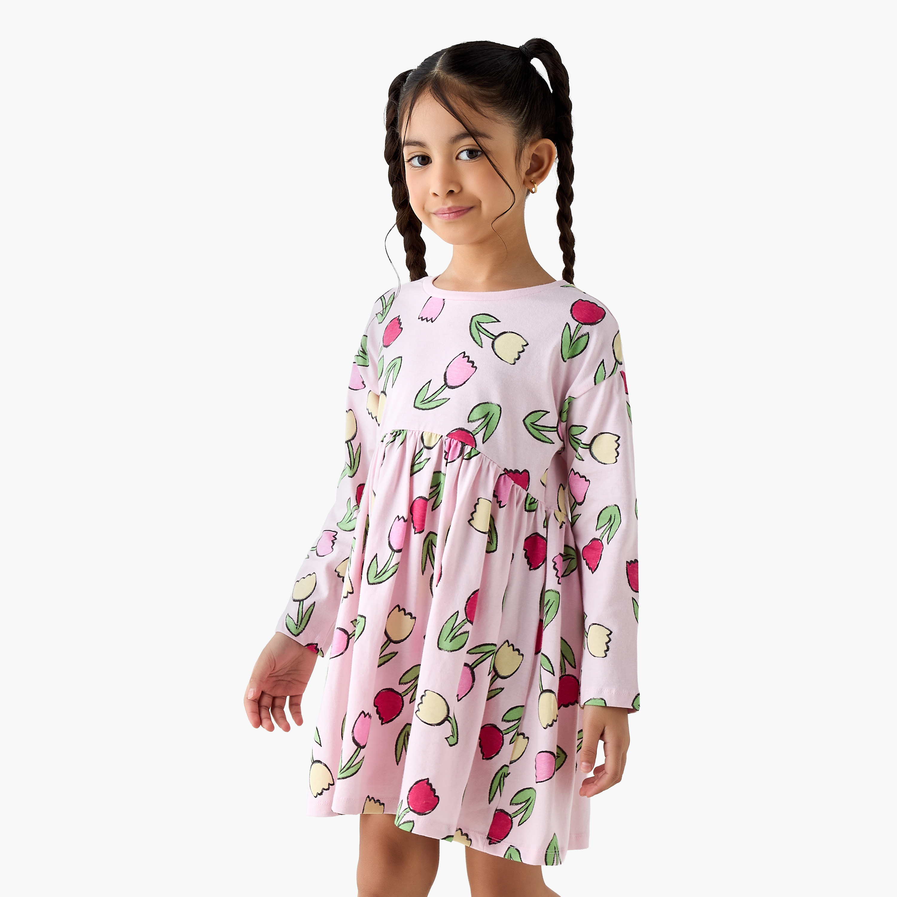 فستان إيه لاين بأكمام طويلة وطبعات زهرية من جونيورز-girls-clothing-dressesandjumpsuits-image-1
