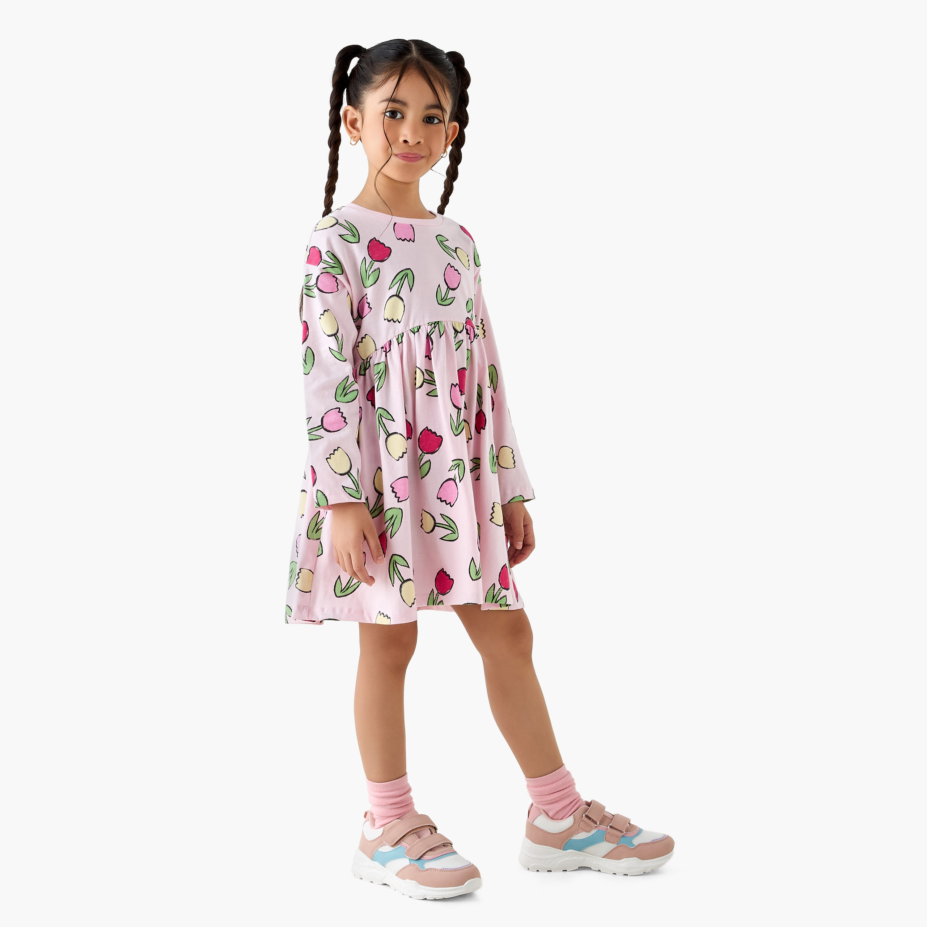 فستان إيه لاين بأكمام طويلة وطبعات زهرية من جونيورز-girls-clothing-dressesandjumpsuits-image-2