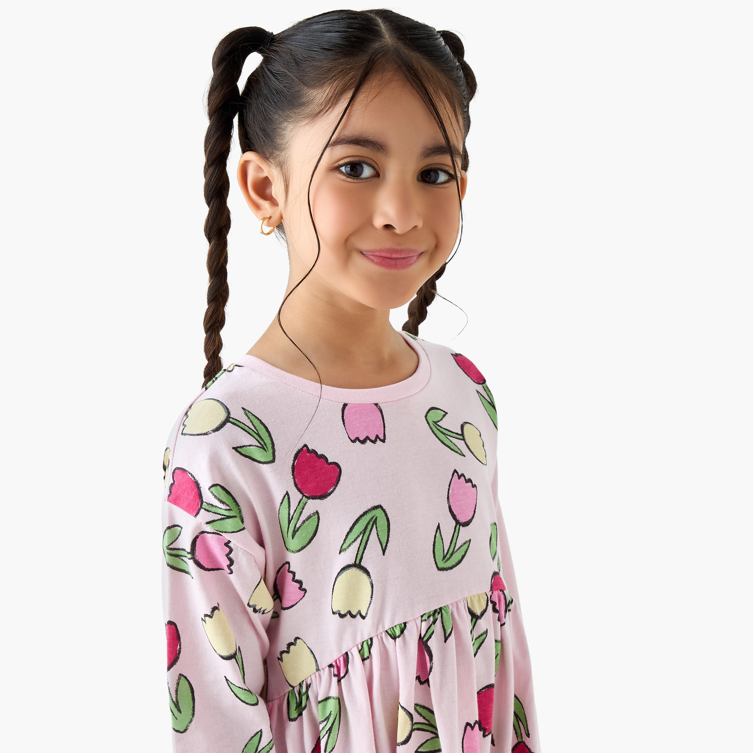 فستان إيه لاين بأكمام طويلة وطبعات زهرية من جونيورز-girls-clothing-dressesandjumpsuits-image-4